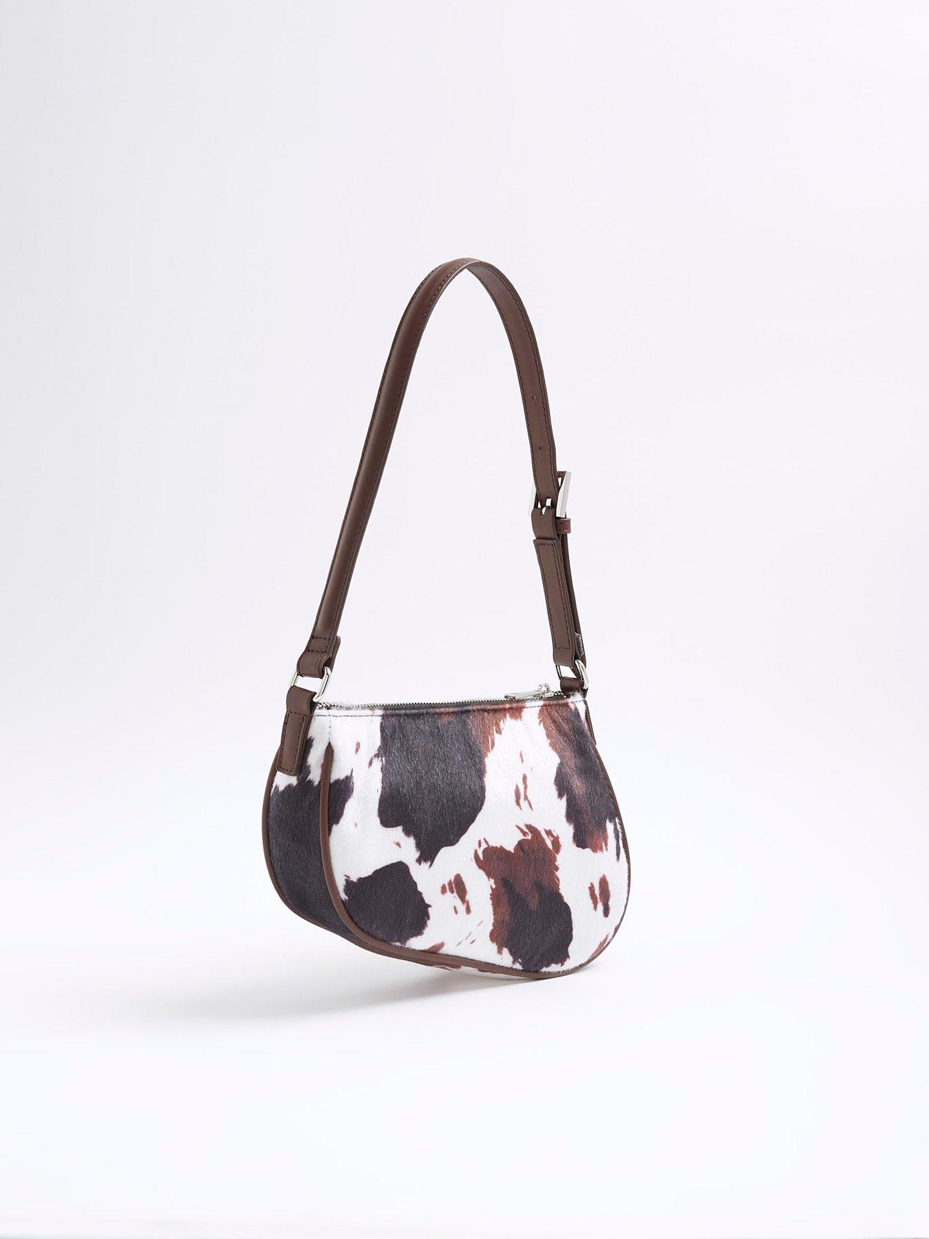 Image 3 of 5 of River Island Cow Print Shoulder Bag - Brown