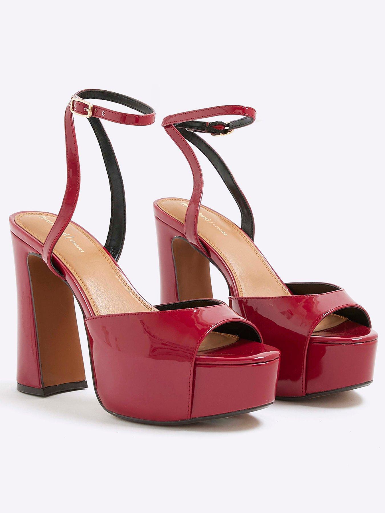 Image 1 of 5 of River Island Patent Platform Heeled Sandals - Red