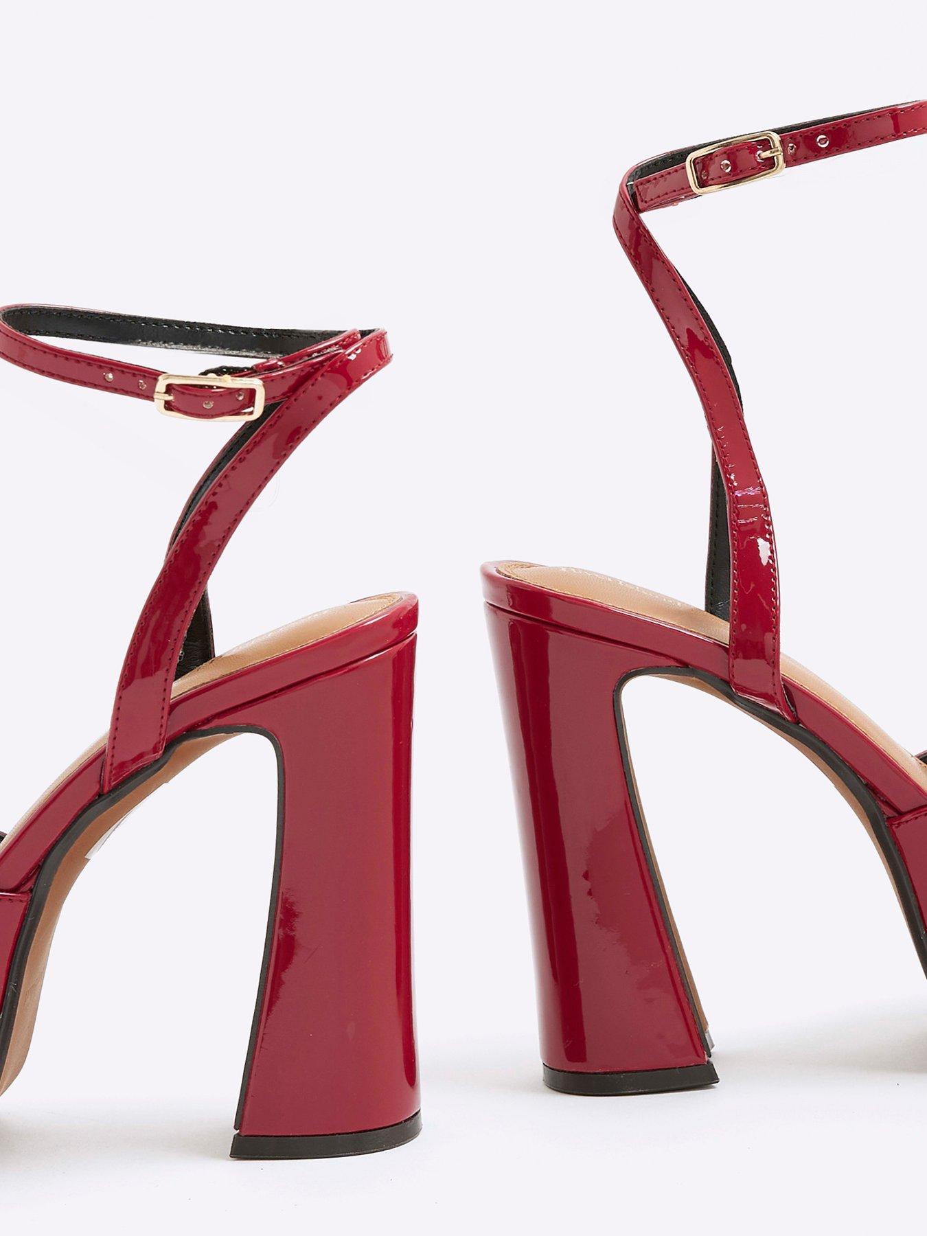 Image 5 of 5 of River Island Patent Platform Heeled Sandals - Red