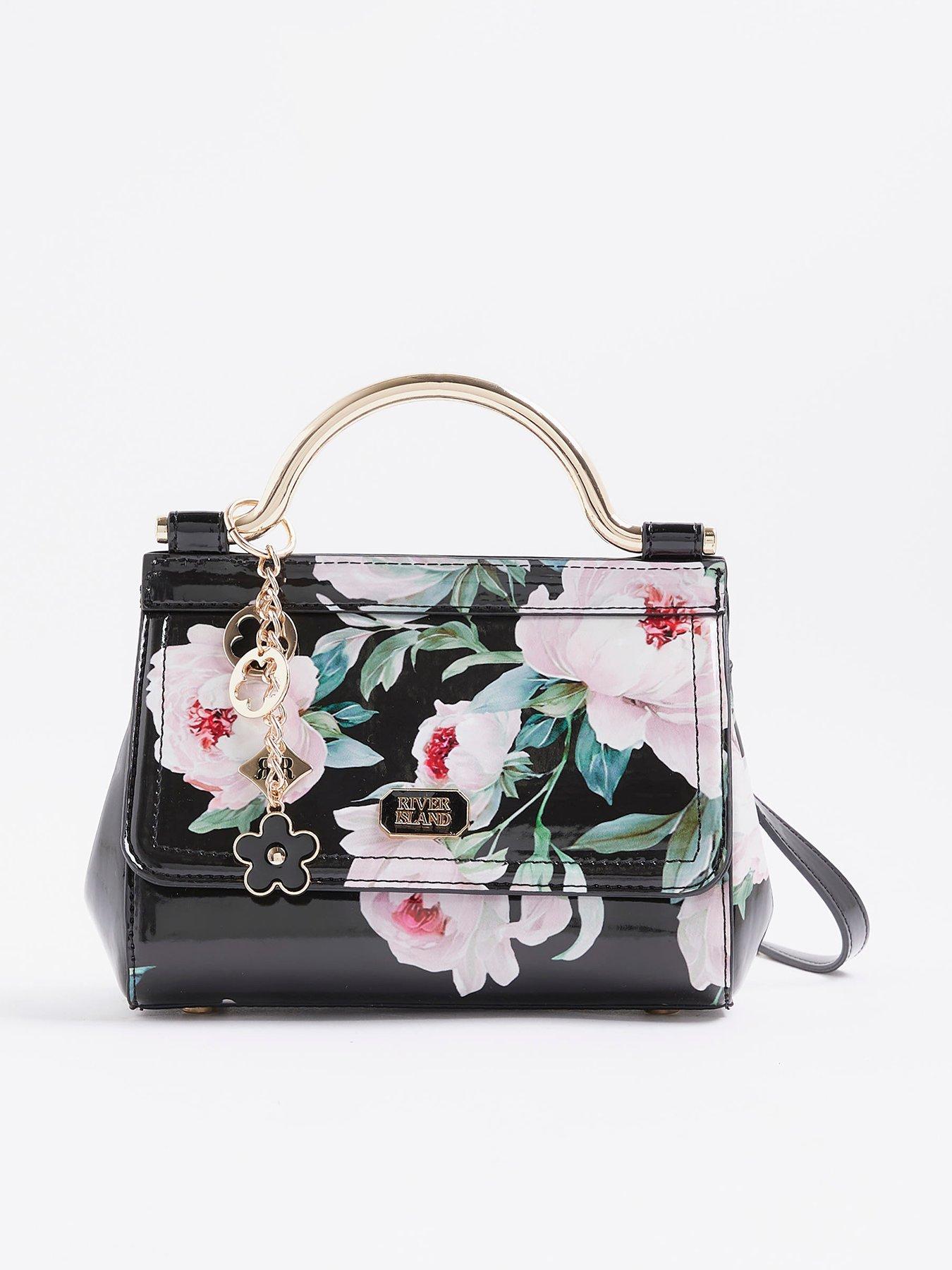 undefined Floral Metal Handle Mini Tote Bag - Black