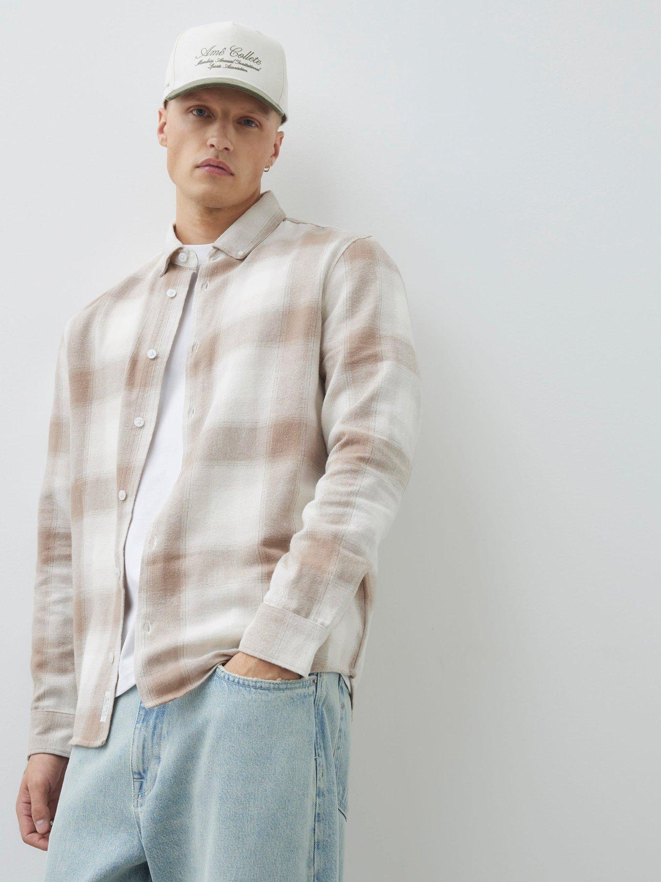 undefined Beige Regular Fit Check Shirt - Natural