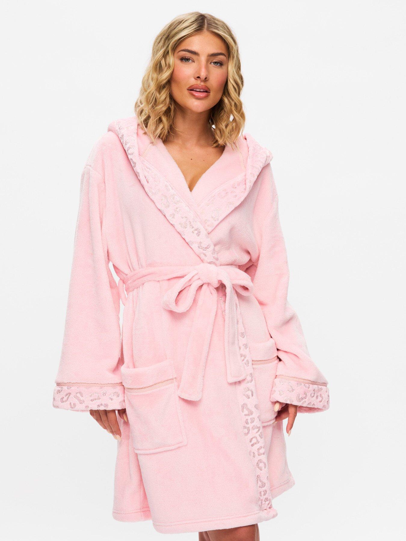 chinese dress ladies Women's Rosethorns Soft Fleece Tie Robe Dressing Gown with Hood in Pin   Tokyo Laundry