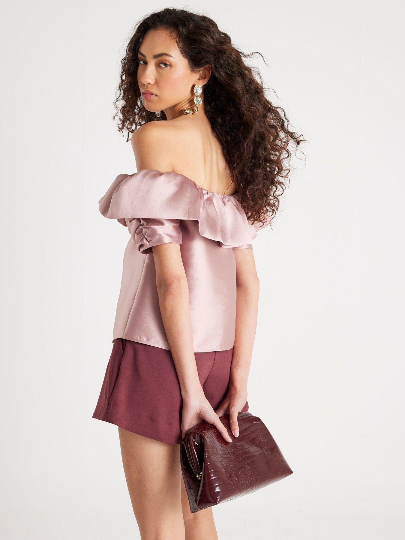 Image 2 of 4 of River Island Premium Frill Detail Bardot Top - Pink