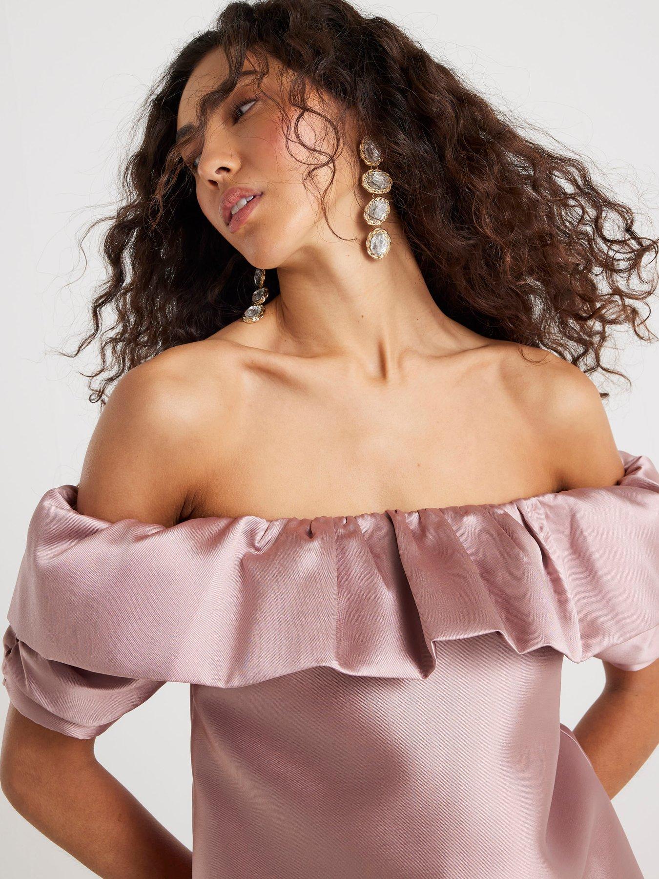 Image 4 of 4 of River Island Premium Frill Detail Bardot Top - Pink