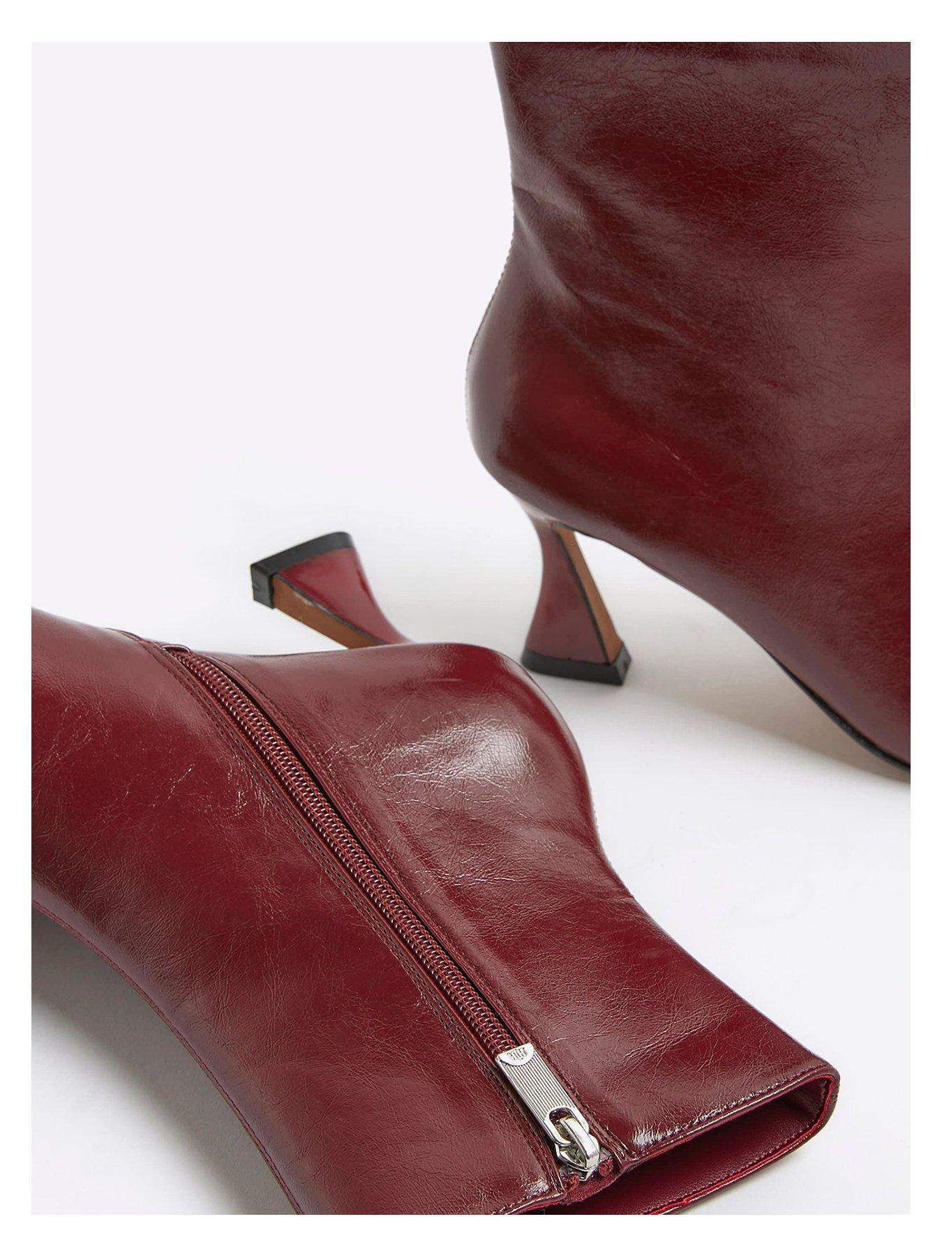 Image 3 of 5 of River Island Chisel Toe Ankle Heeled Boots - Red