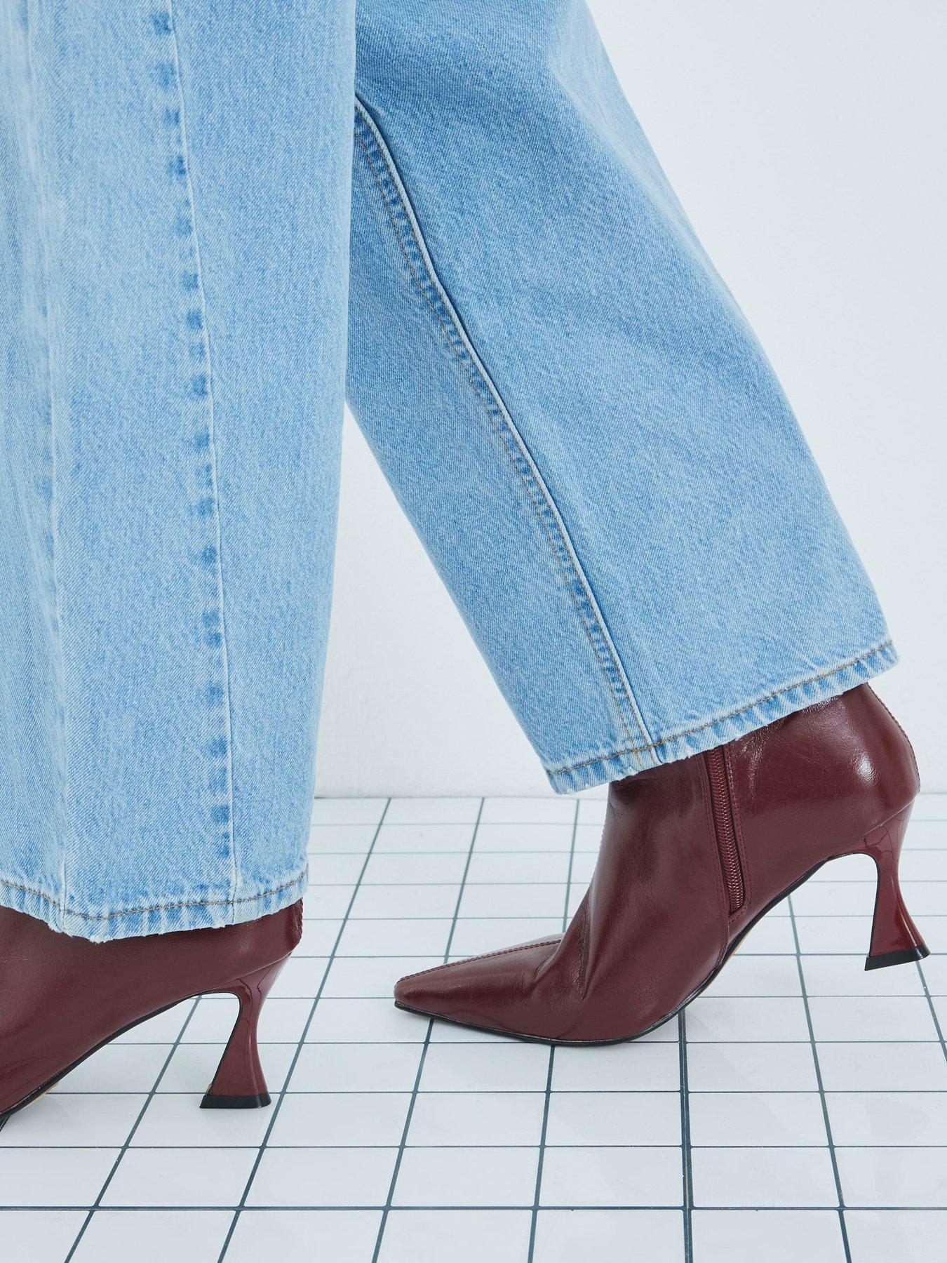 Image 4 of 5 of River Island Chisel Toe Ankle Heeled Boots - Red