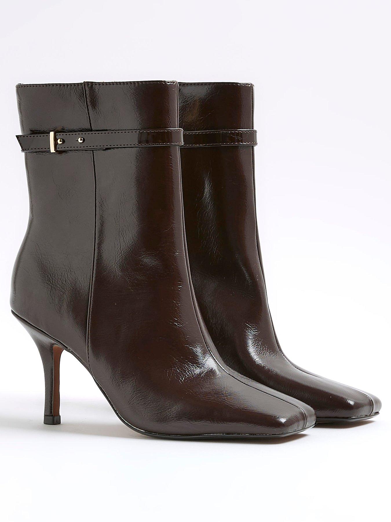 Image 2 of 5 of River Island Square Toe Heeled Ankle Boots - Brown