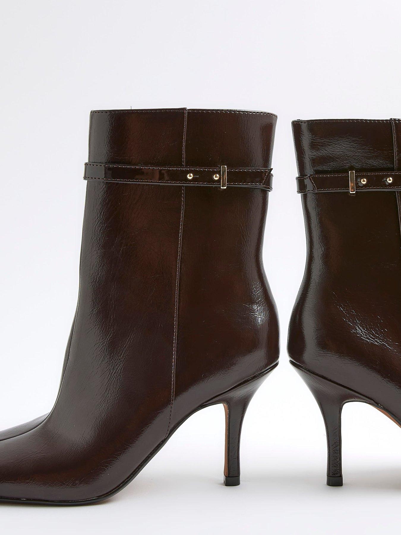Image 5 of 5 of River Island Square Toe Heeled Ankle Boots - Brown