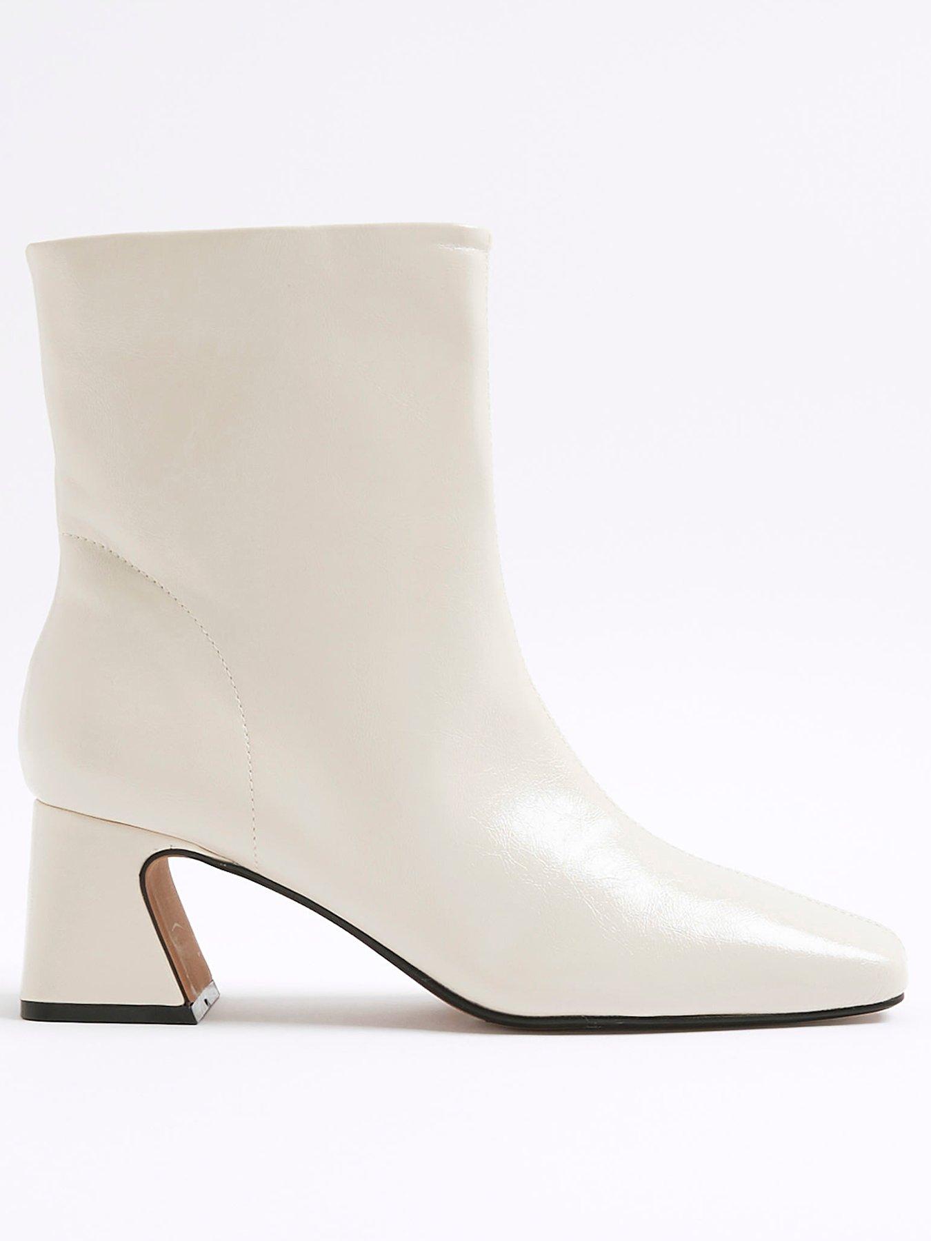 undefined Block Heel Ankle Boots - Cream