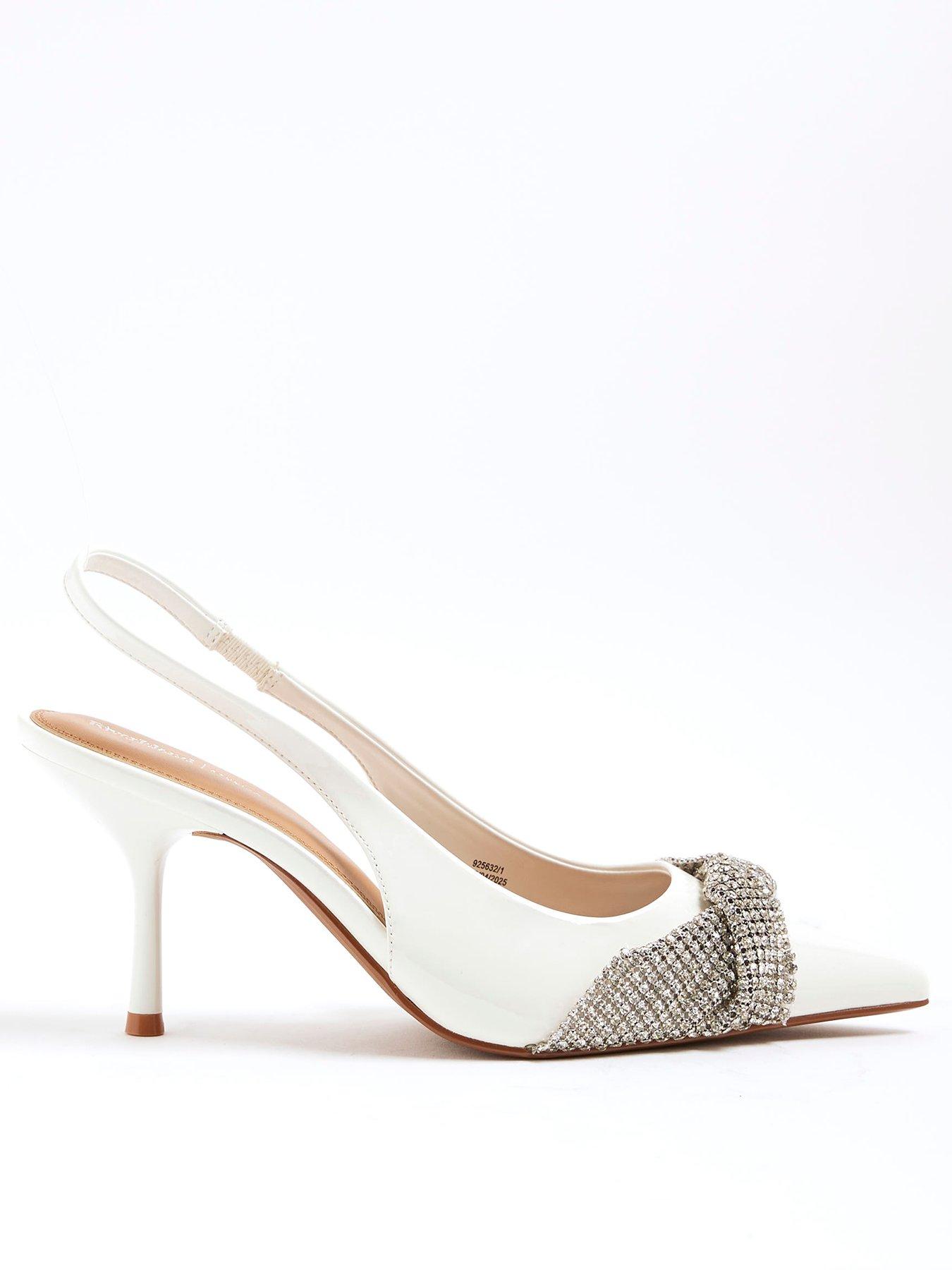 undefined Diamante Trim Sling Back Heels - White