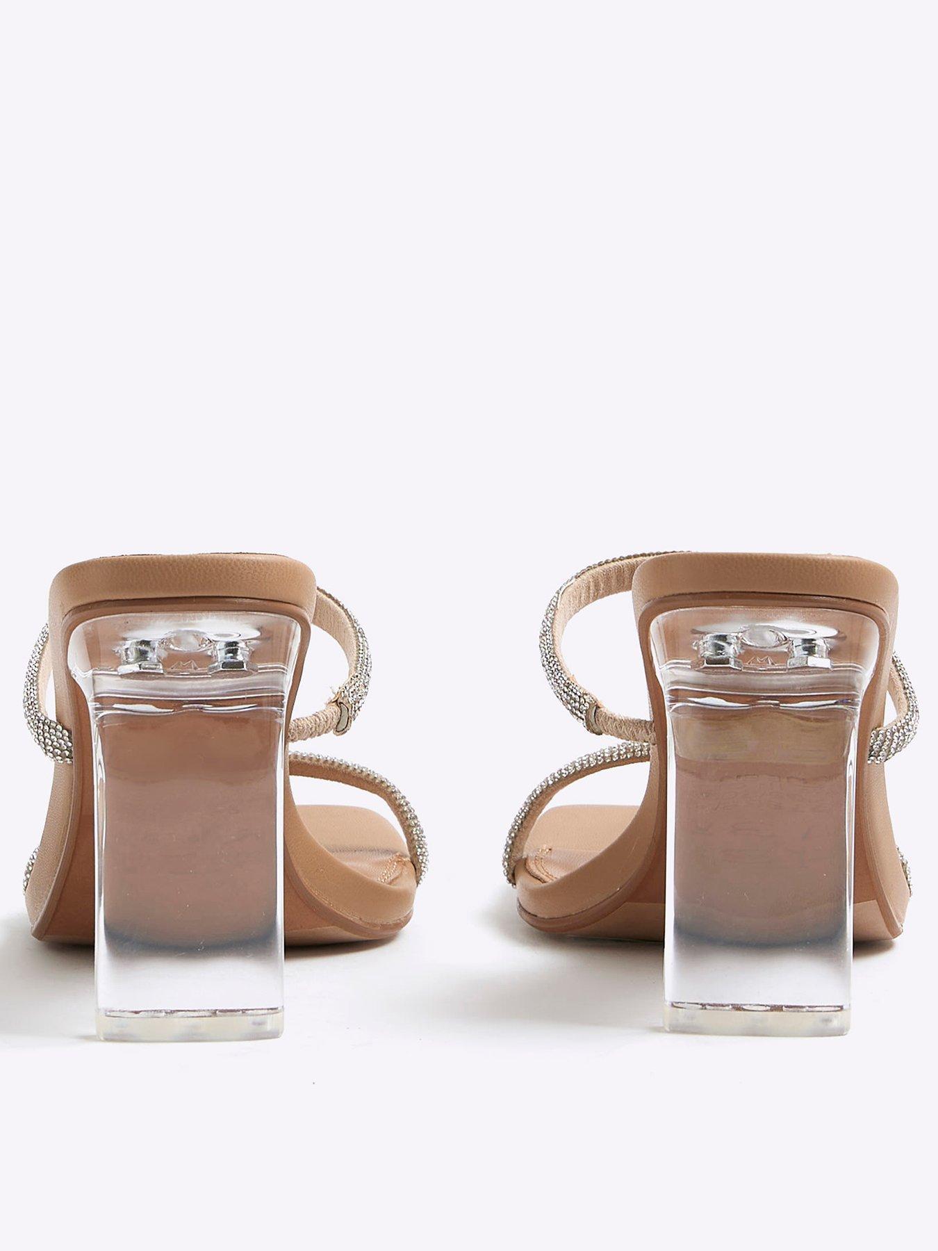 Image 3 of 5 of River Island Wide Fit Diamante Strap Heeled Sandals - Beige