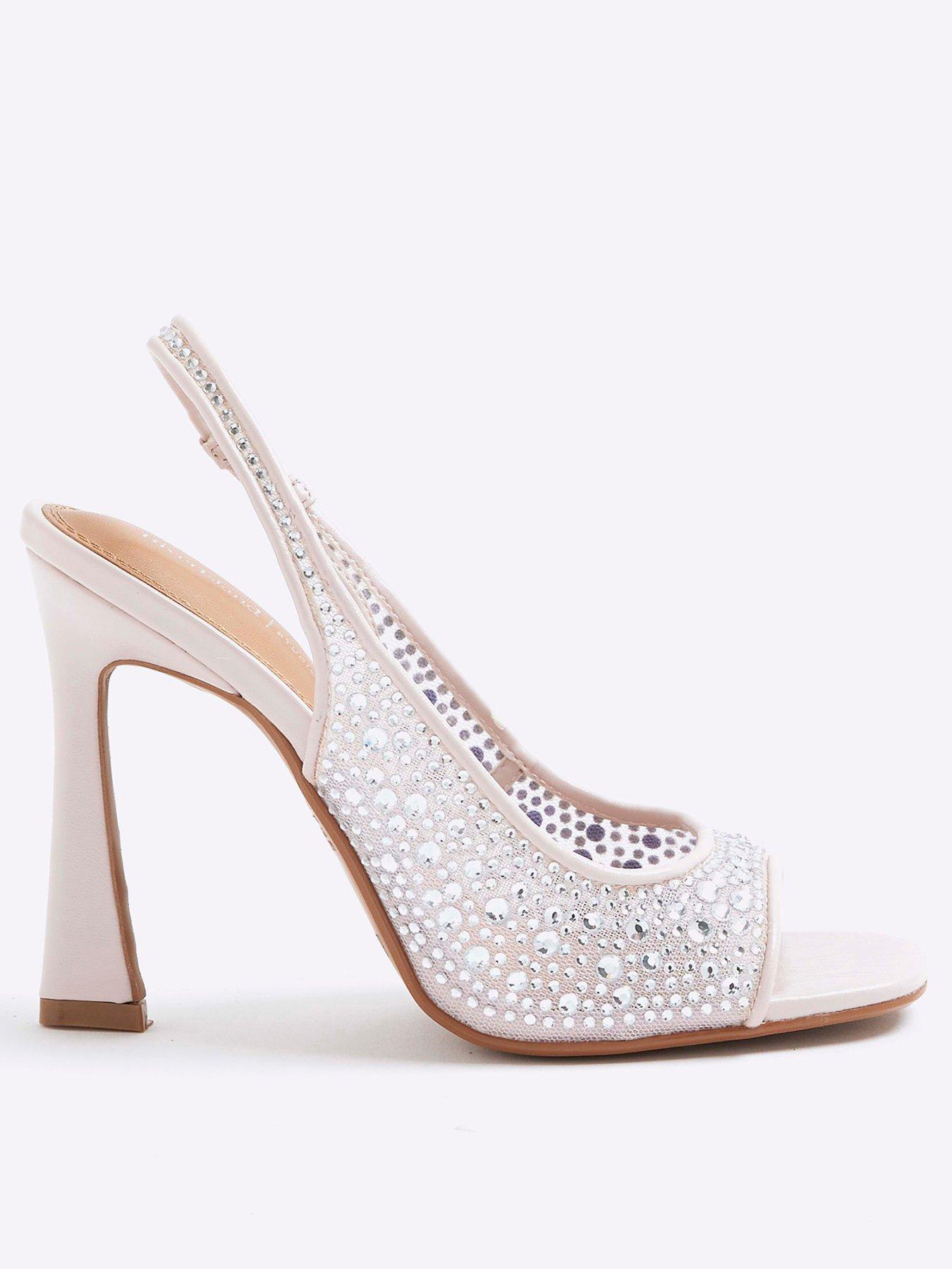 undefined Diamante Mesh Heeled Sandals - Pink