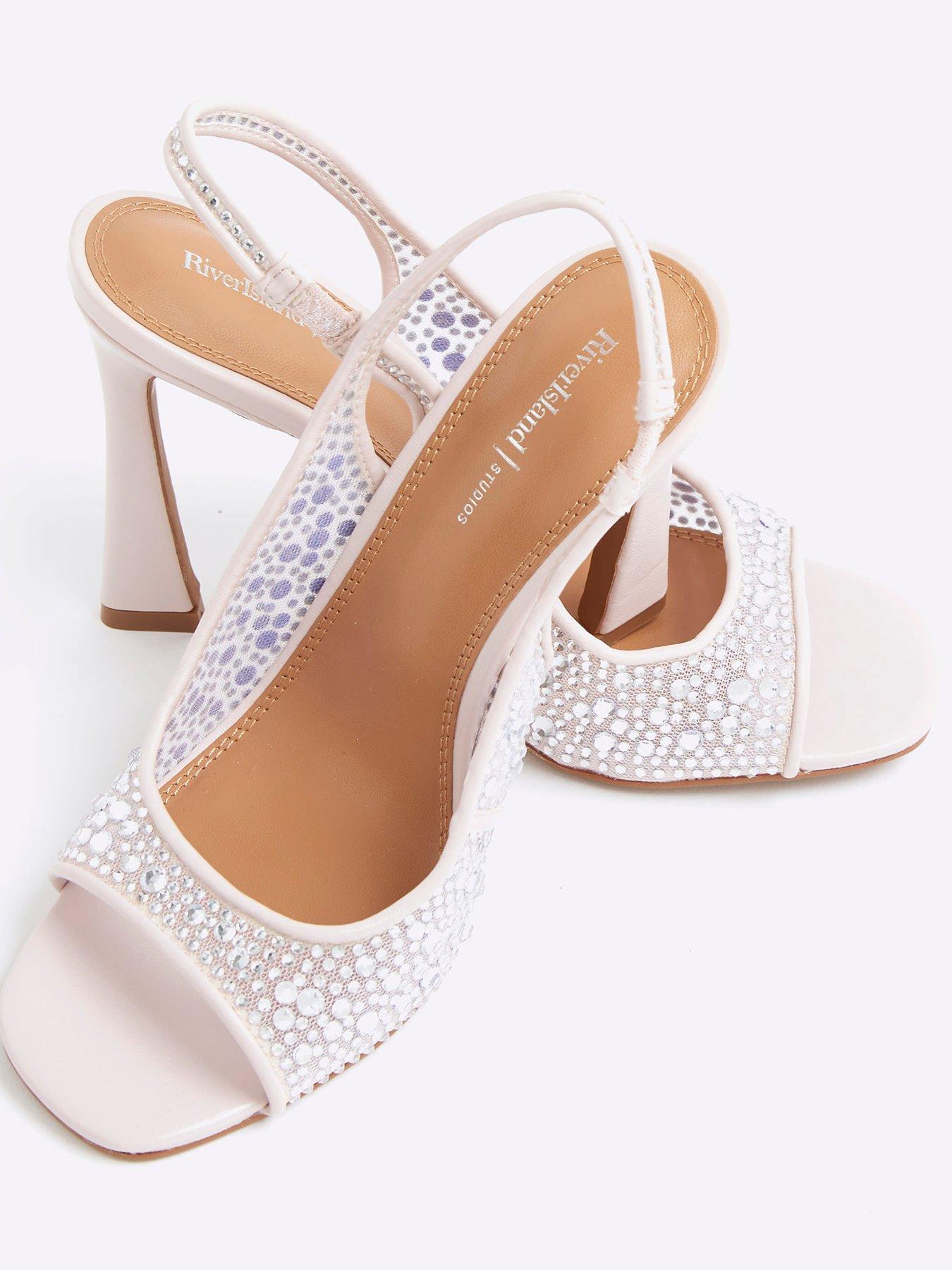 Image 5 of 5 of River Island Diamante Mesh Heeled Sandals - Pink