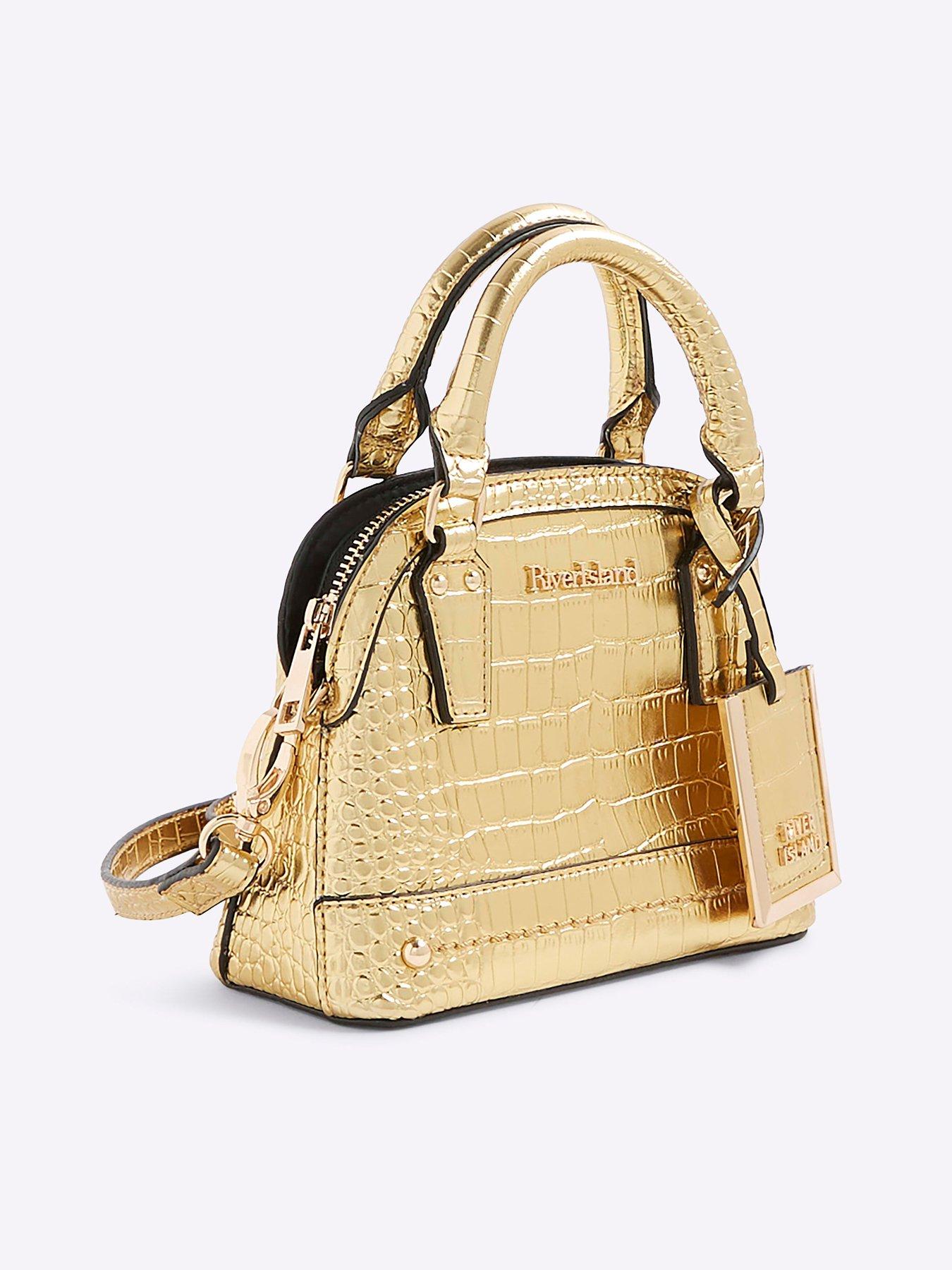 Image 3 of 5 of River Island Mini Croc Texture Cross Body Bag - Gold