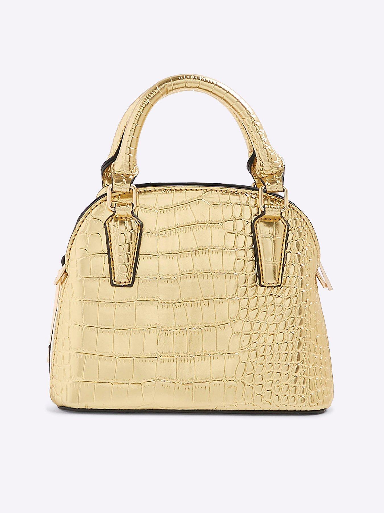 Image 4 of 5 of River Island Mini Croc Texture Cross Body Bag - Gold
