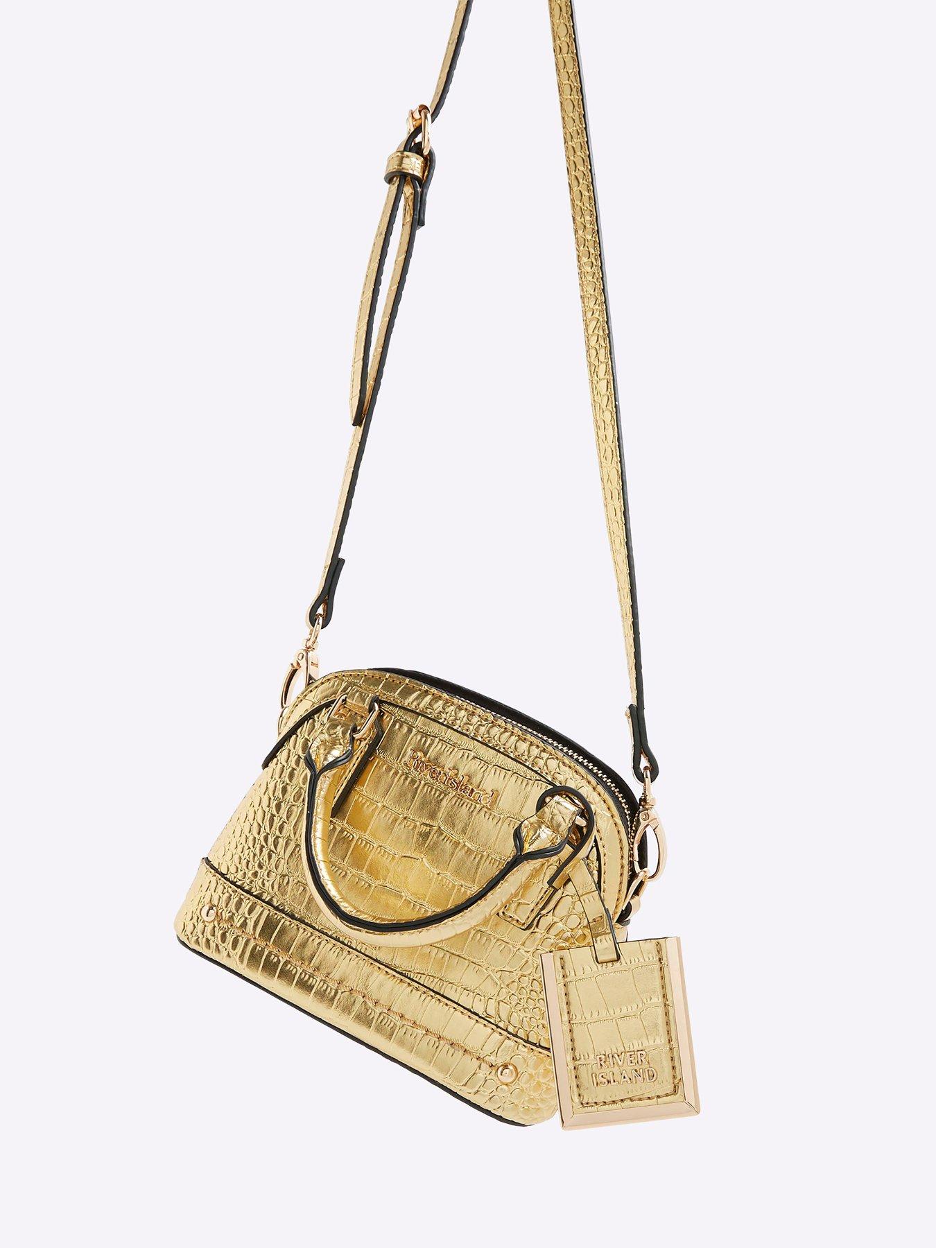 Image 5 of 5 of River Island Mini Croc Texture Cross Body Bag - Gold