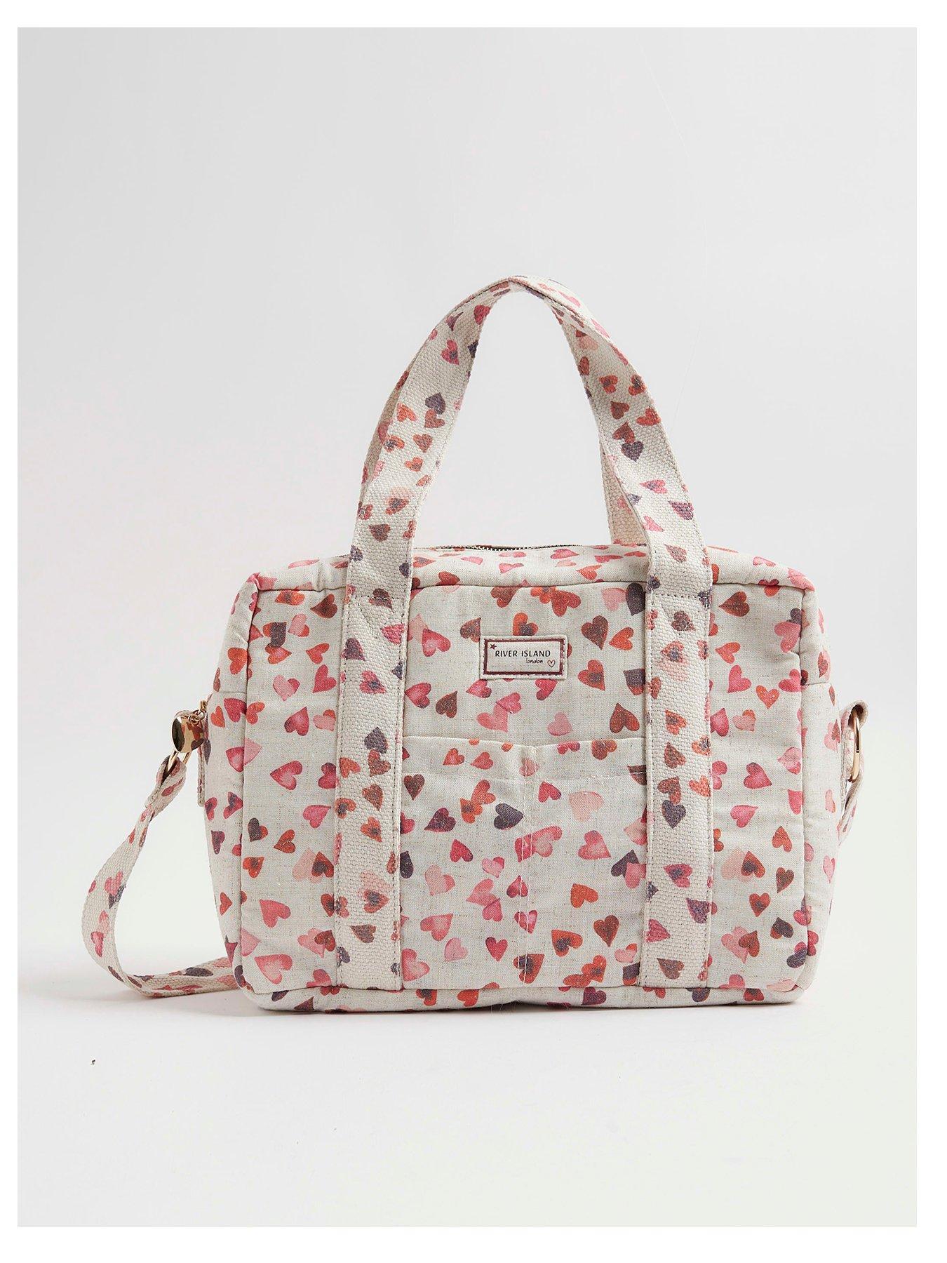 undefined Canvas Heart Print Holdall Bag - Cream