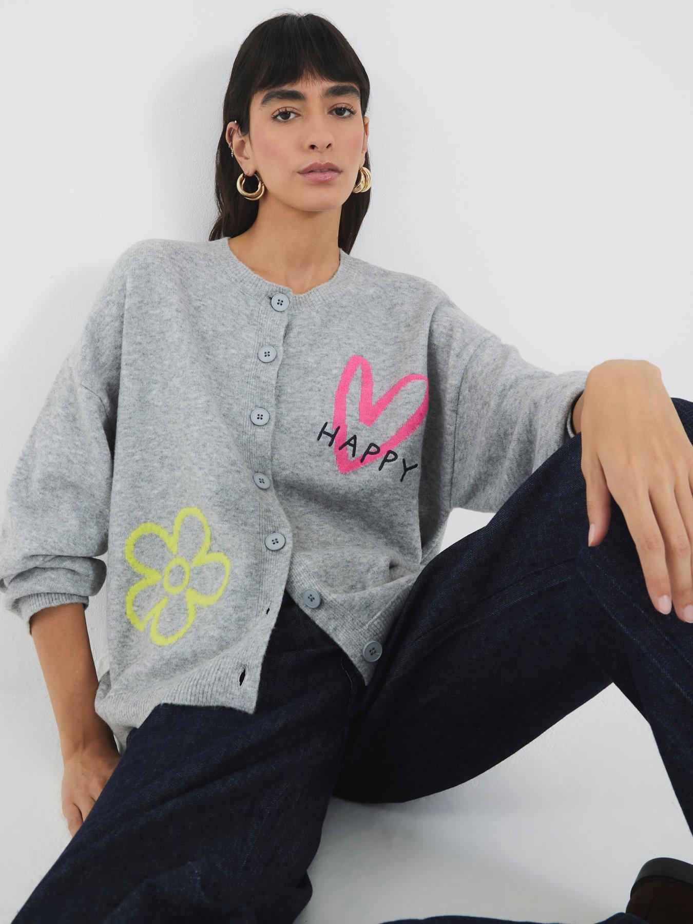 undefined Knitted Happy Cardigan - Grey