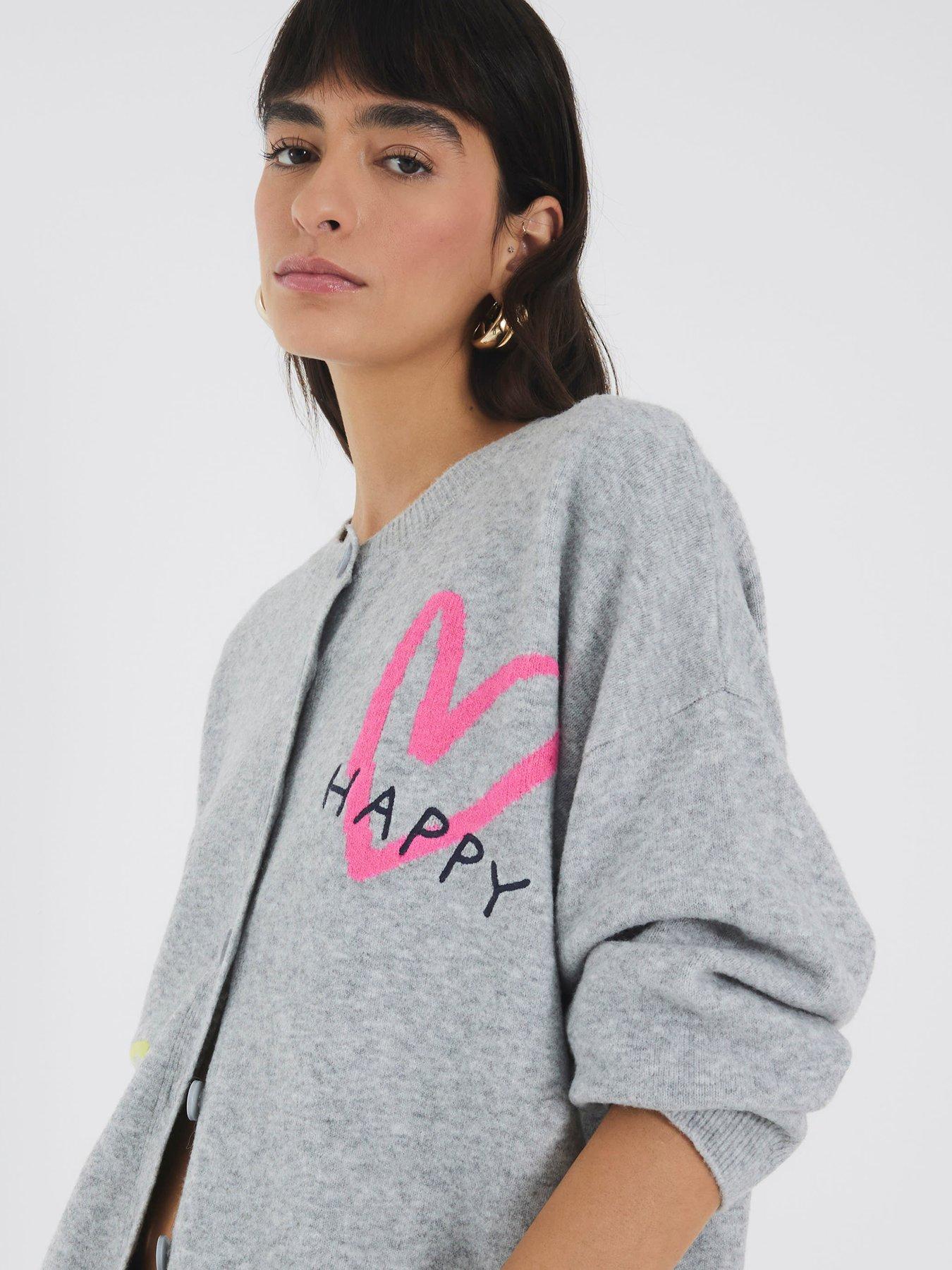 Image 4 of 4 of River Island Knitted Happy Cardigan - Grey