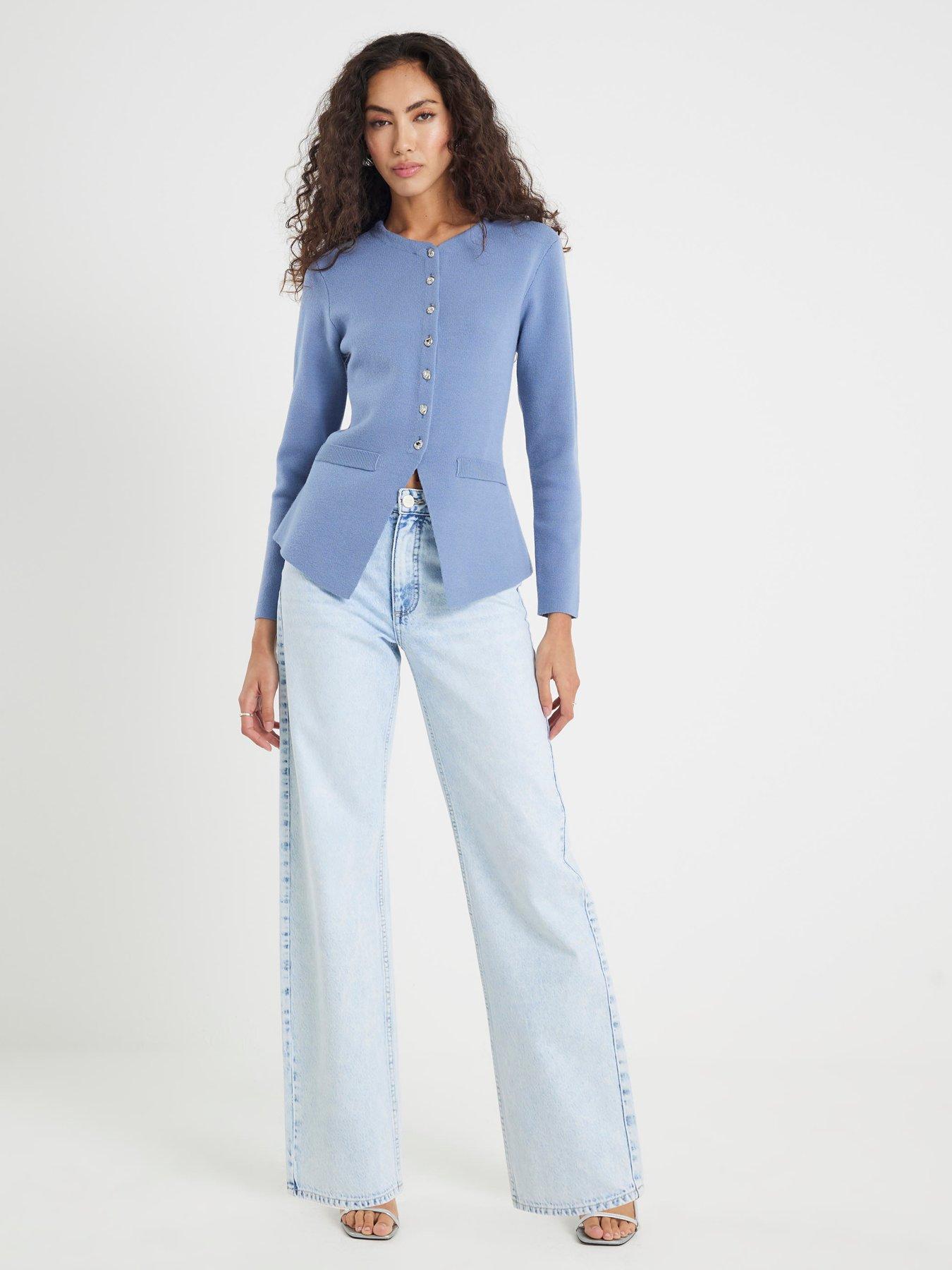 Image 3 of 4 of River Island Knitted Button Up Cardigan - Blue