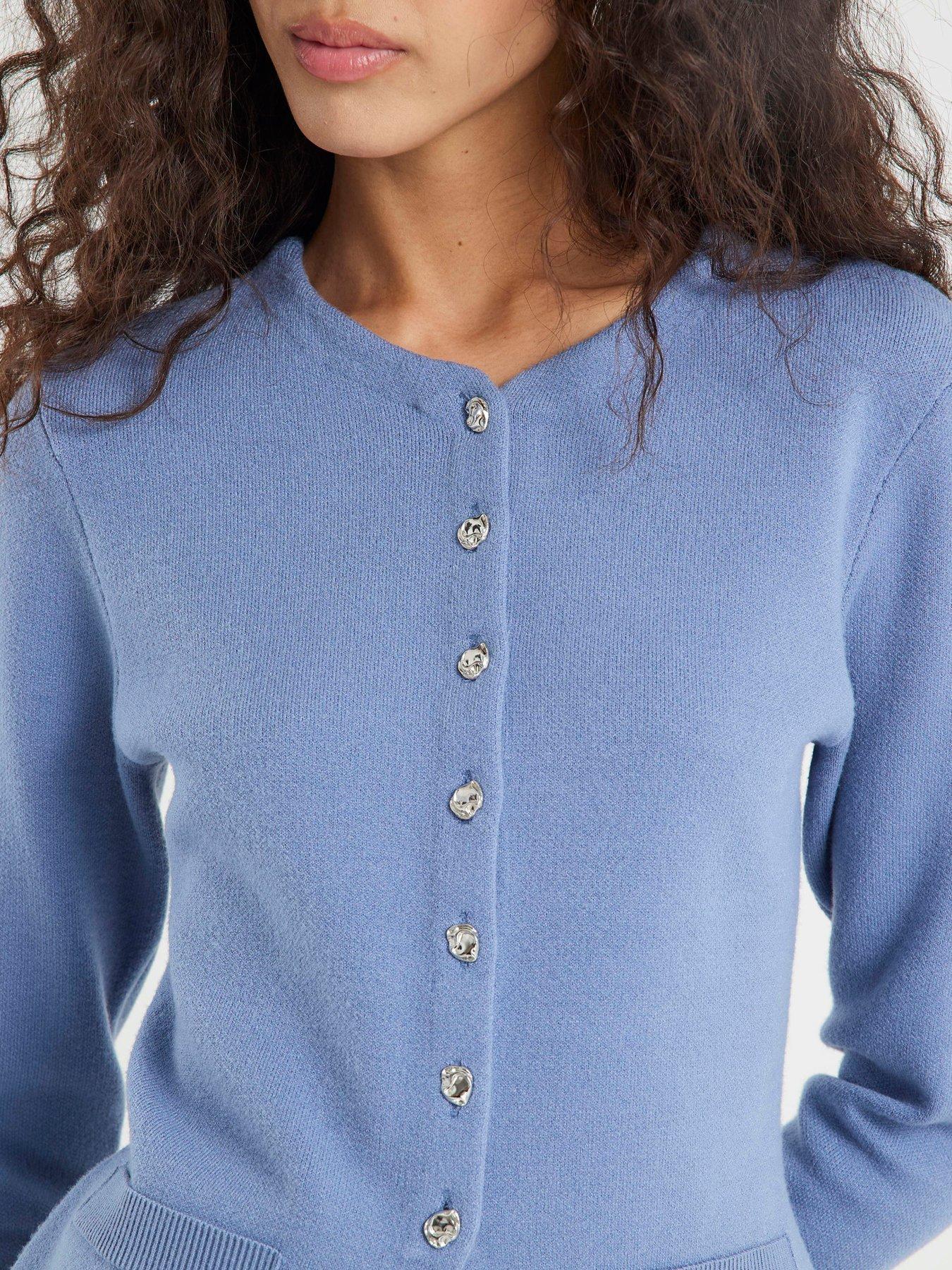 Image 4 of 4 of River Island Knitted Button Up Cardigan - Blue