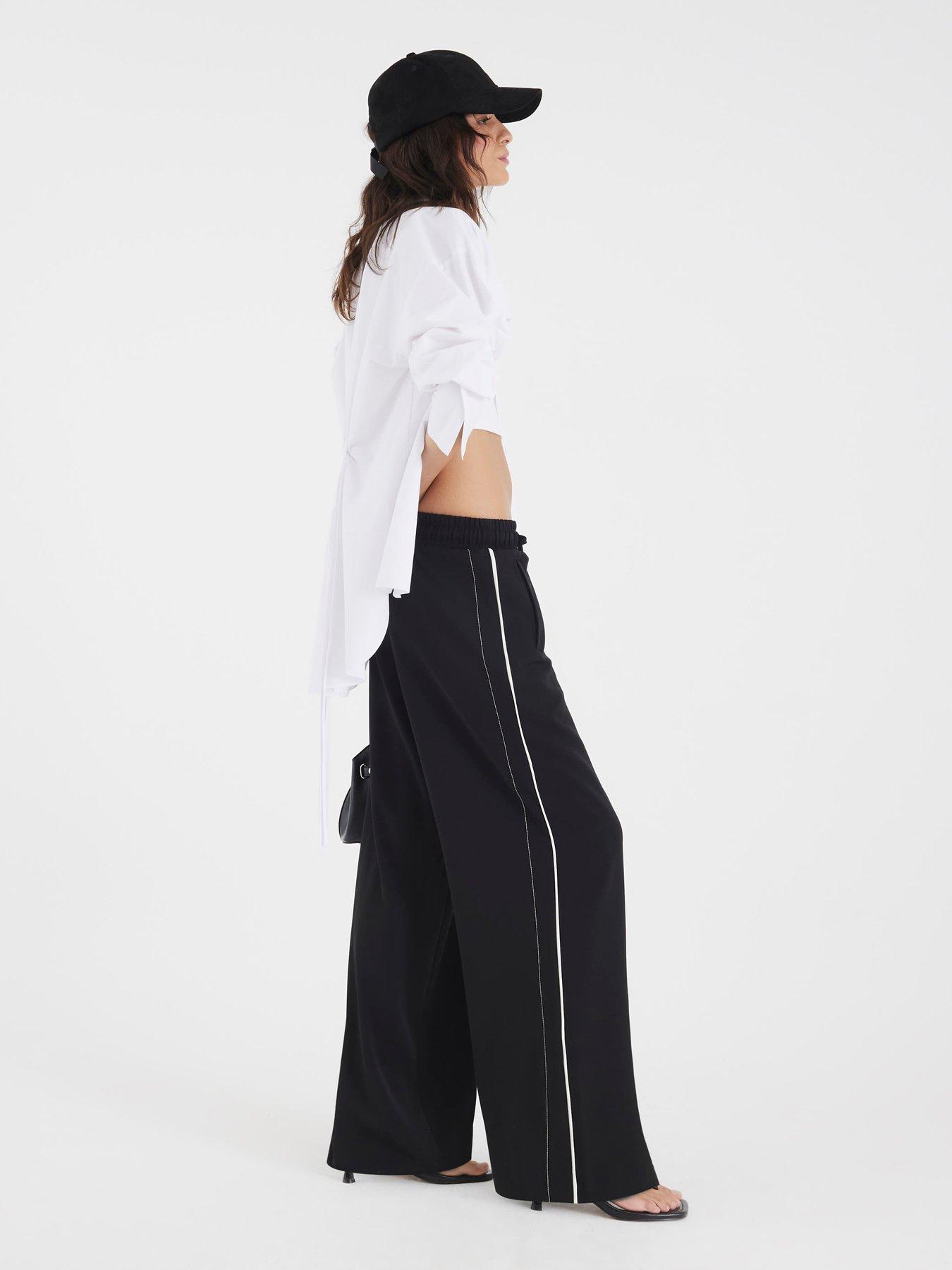 River Island Wide Leg Side Striped Joggers - Black