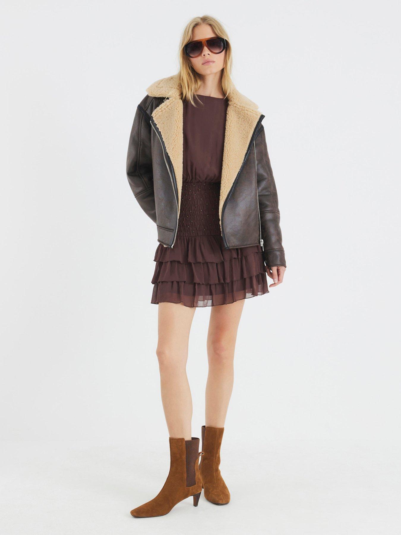 Image 3 of 4 of River Island Borg Lined Aviator Jacket - Brown