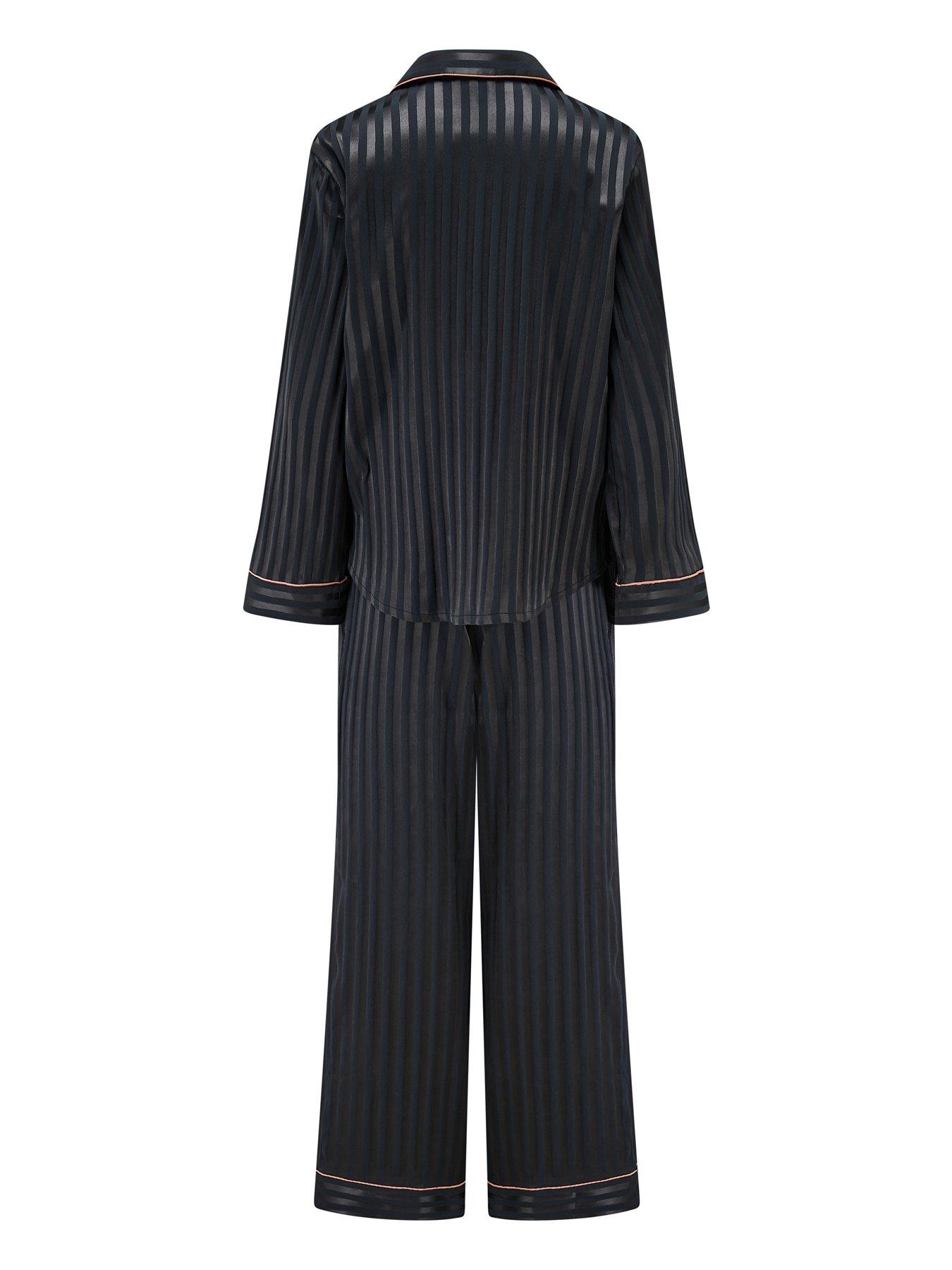 Image 4 of 4 of Pour Moi Satin Shadow Stripe Revere Collar Pyjama Set
