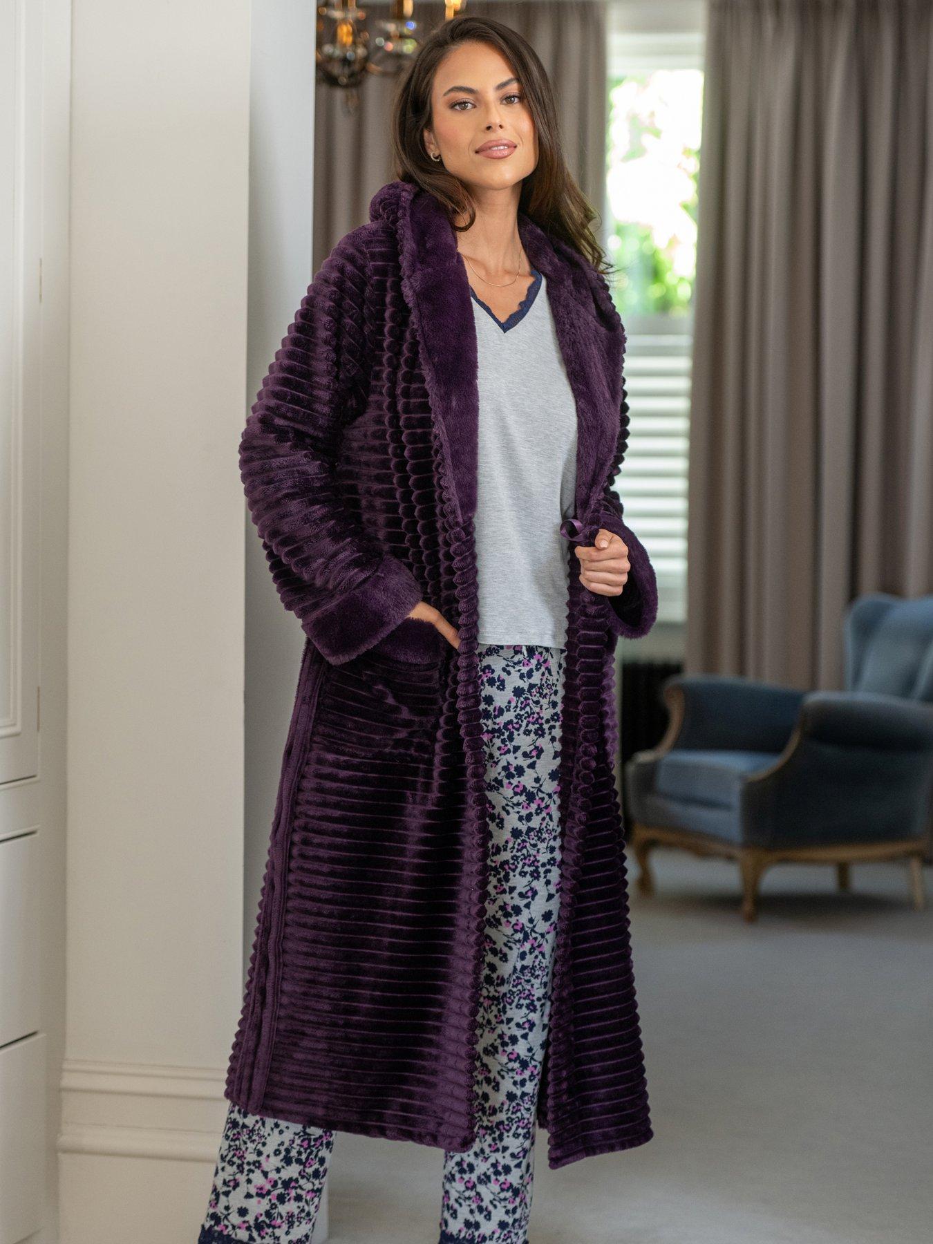 Pour Moi Cosy Ribbed Fleece Midi Hooded Dressing Gown