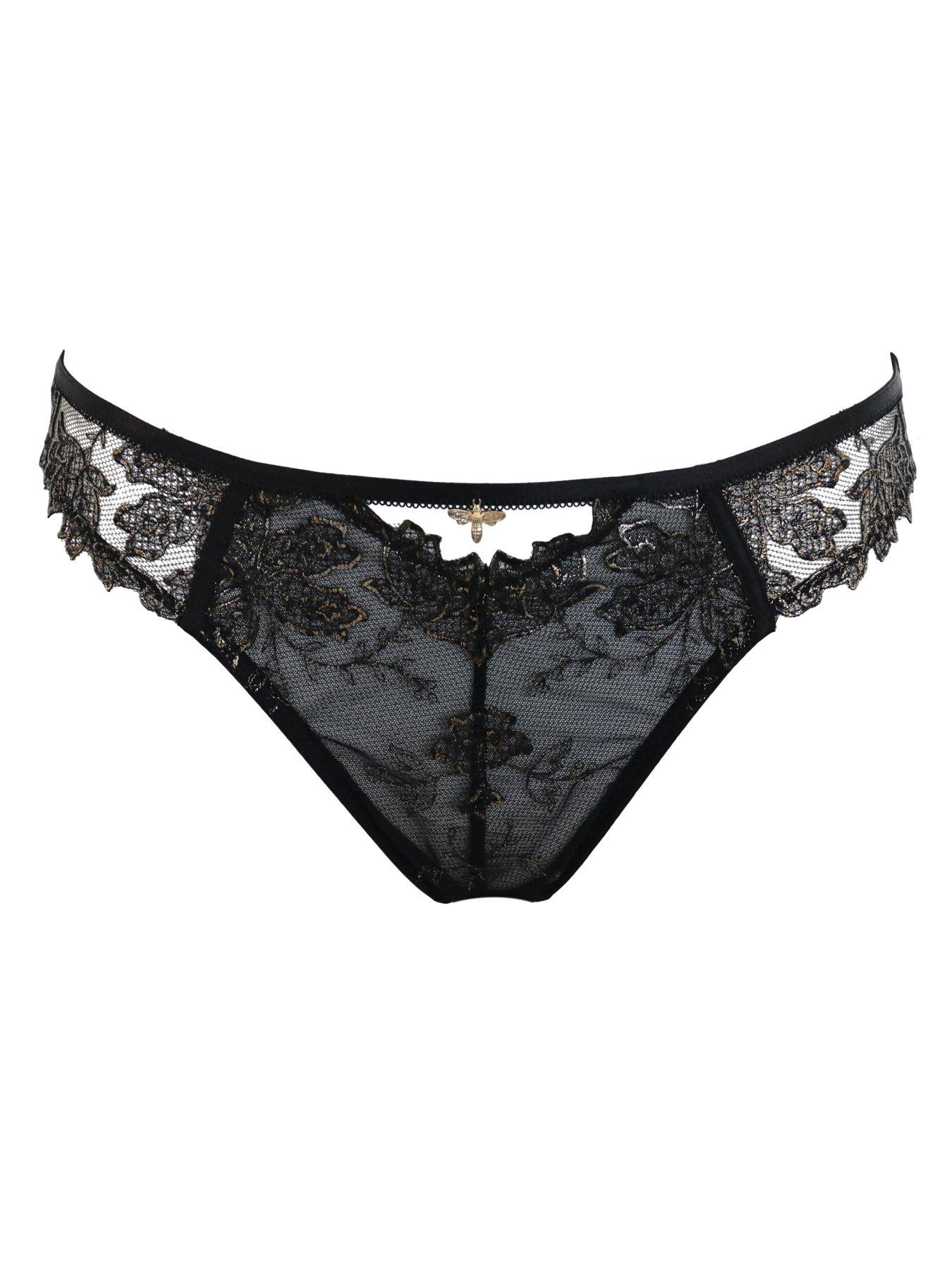 Image 3 of 4 of Pour Moi Queen Bee Gold Embroidery Cut Out Bikini Brief