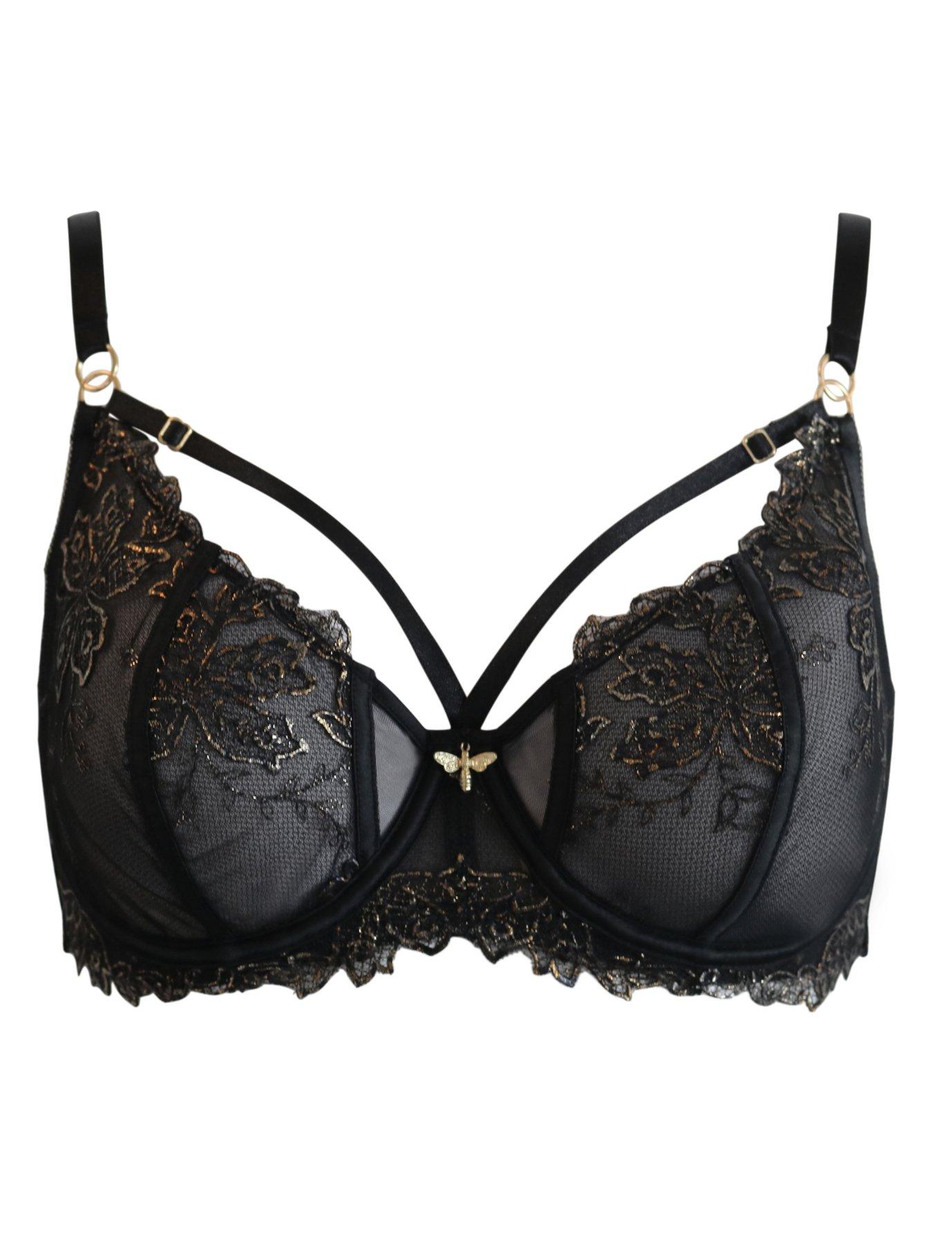  image of pour-moi-queen-bee-gold-embroidery-non-padded-bra