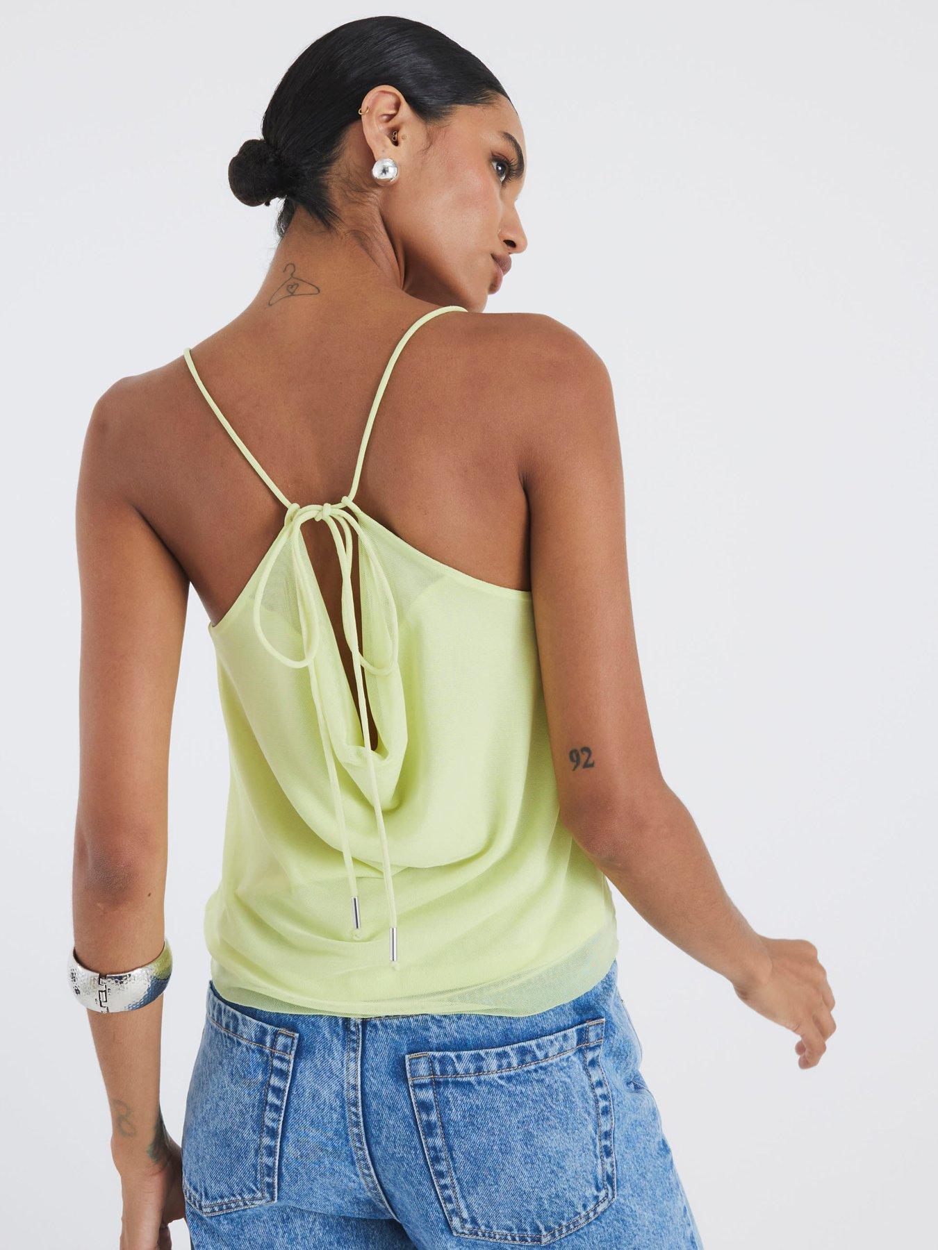 Image 2 of 4 of River Island Sleeveless Studded Cowl Neck Cami Top - Green