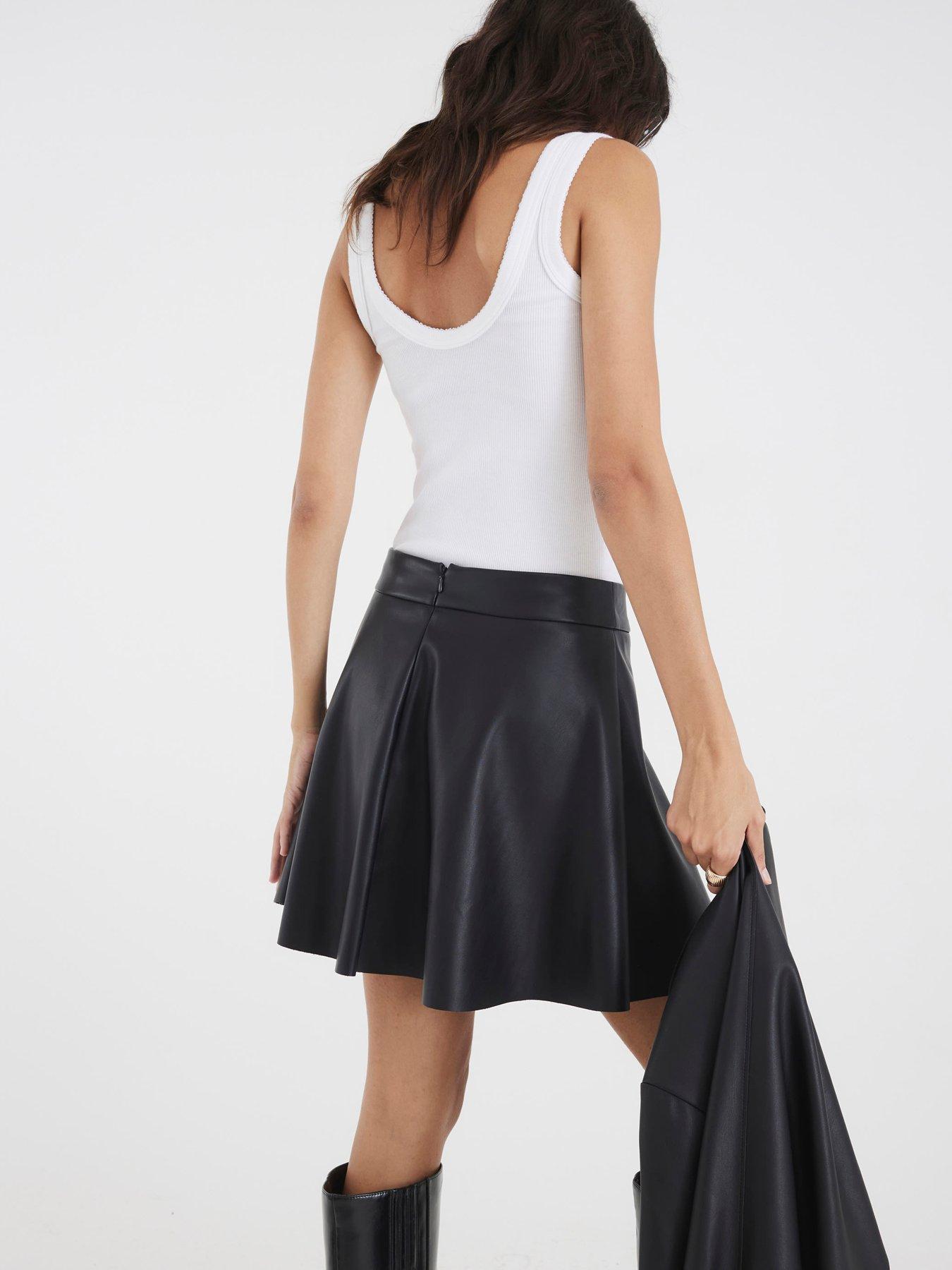 Image 2 of 4 of River Island Faux Leather Snaffle Trim Mini Skirt - Black