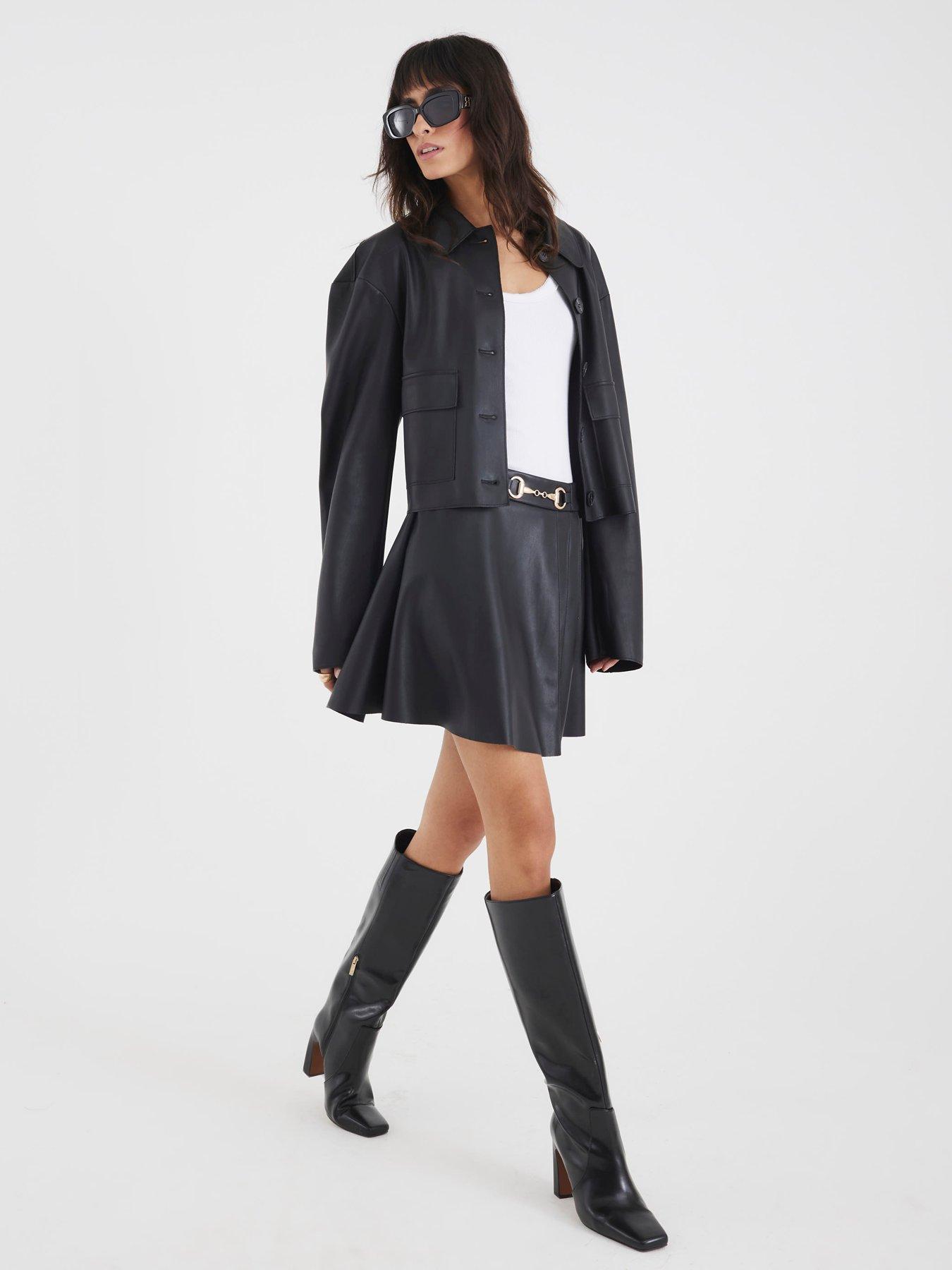Image 3 of 4 of River Island Faux Leather Snaffle Trim Mini Skirt - Black