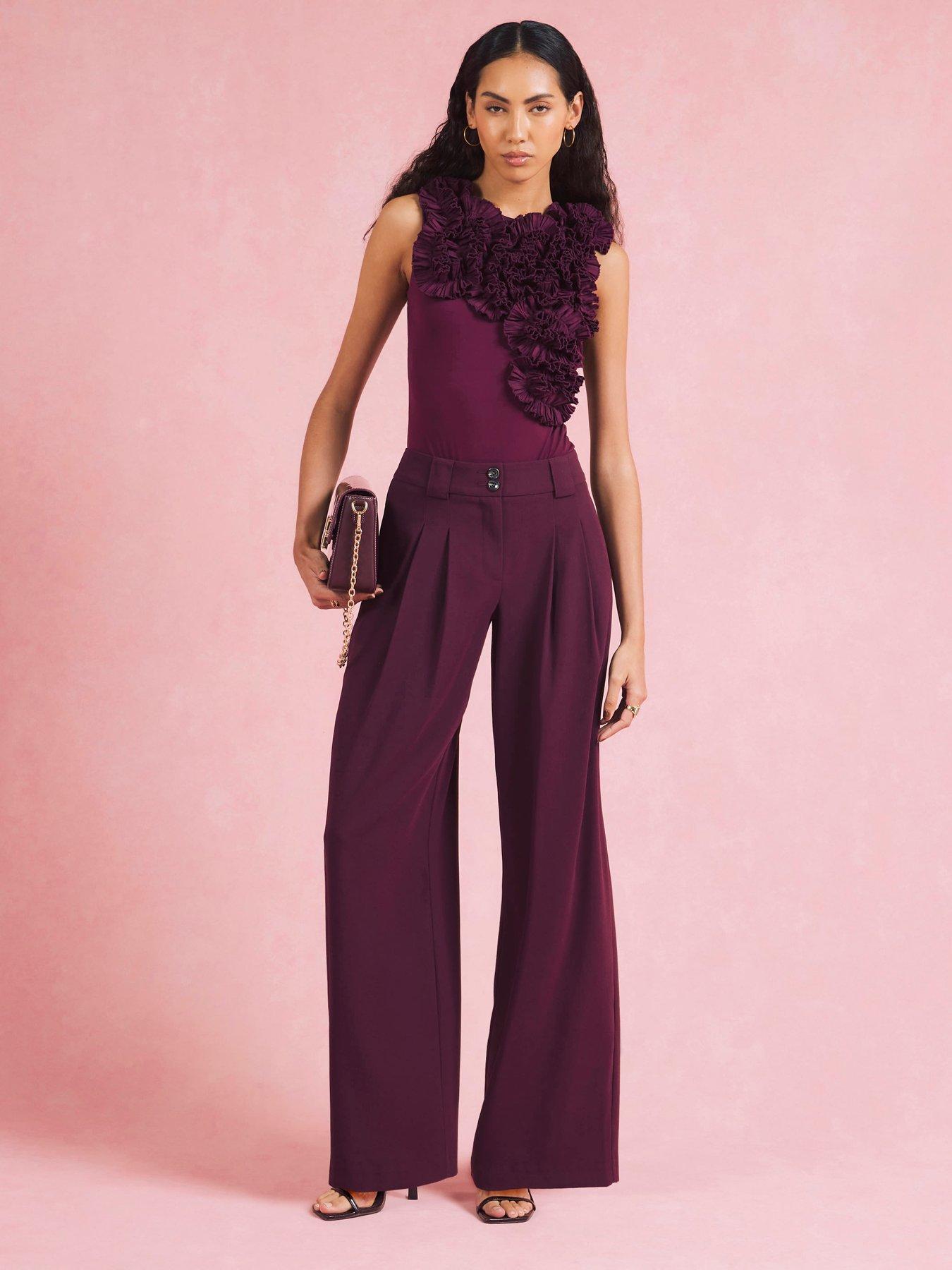 undefined Red Sleeveless Ruffle Bodysuit - Purple