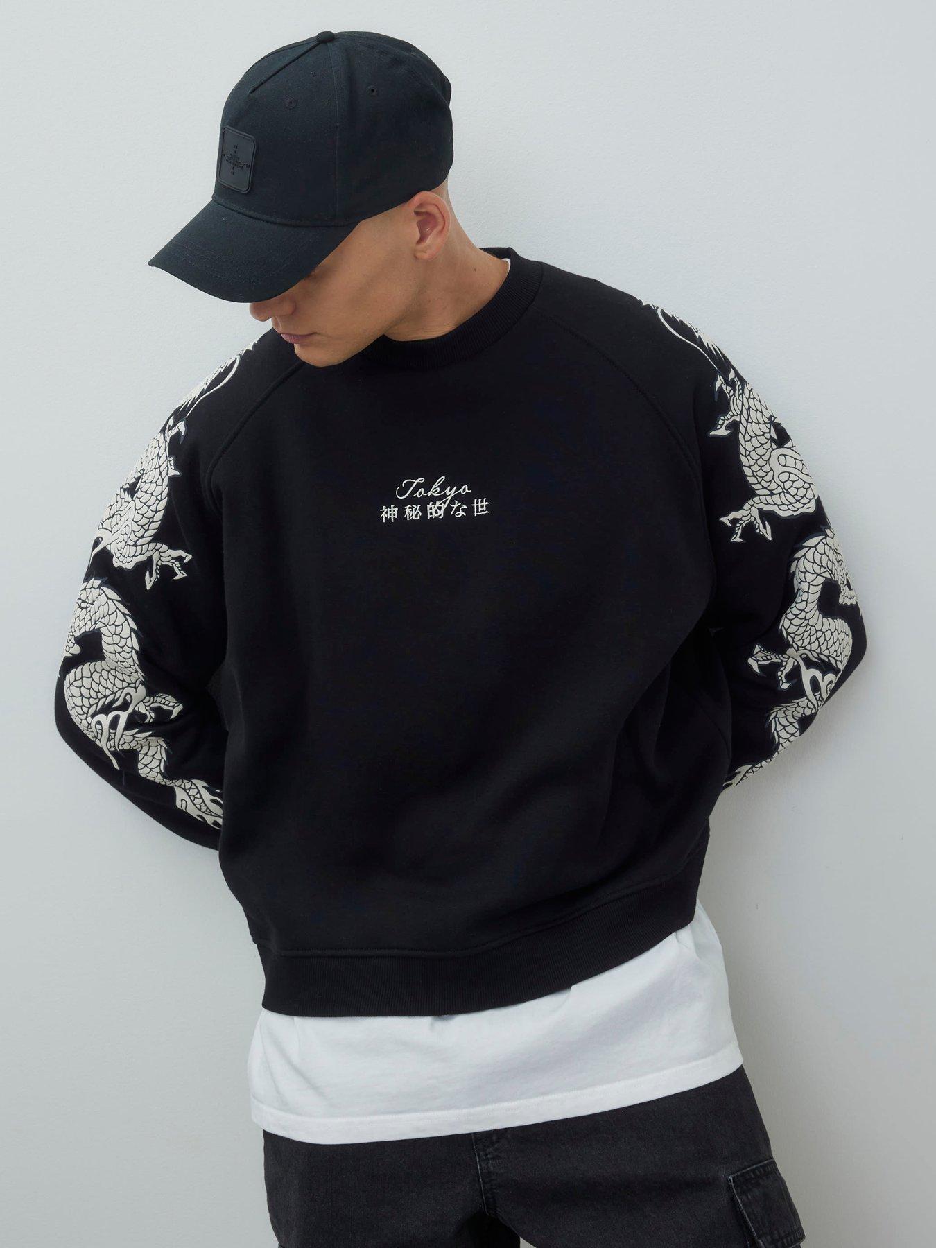 Image 2 of 4 of River Island Japanese Dragon Long Sleeve Sweatshirt - Black