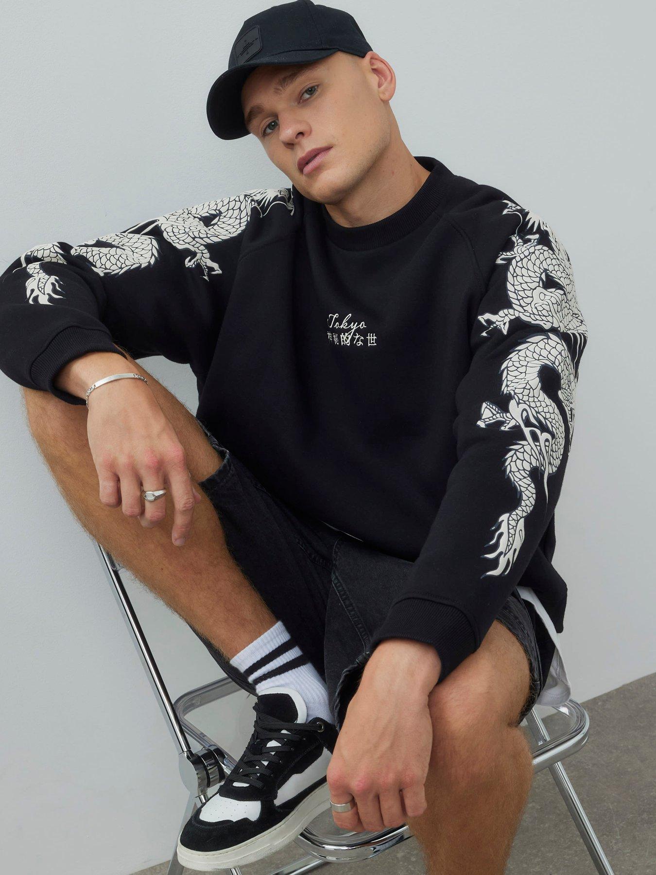 Image 3 of 4 of River Island Japanese Dragon Long Sleeve Sweatshirt - Black