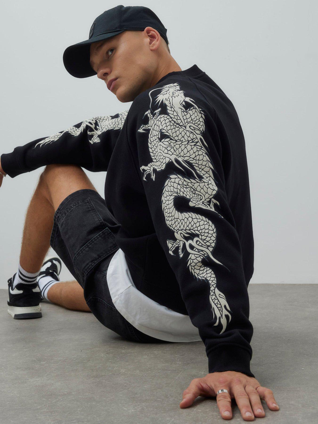 Image 4 of 4 of River Island Japanese Dragon Long Sleeve Sweatshirt - Black