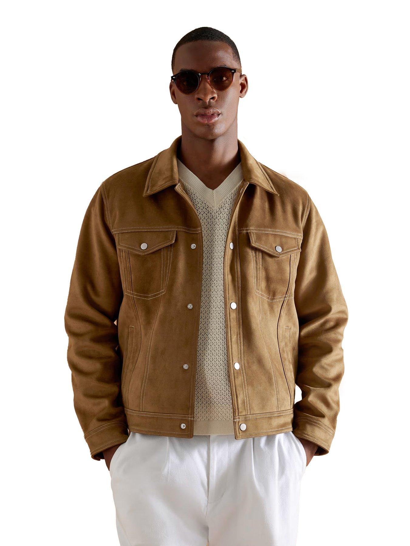 undefined Regular Fit Faux Suede Western Jacket - Brown
