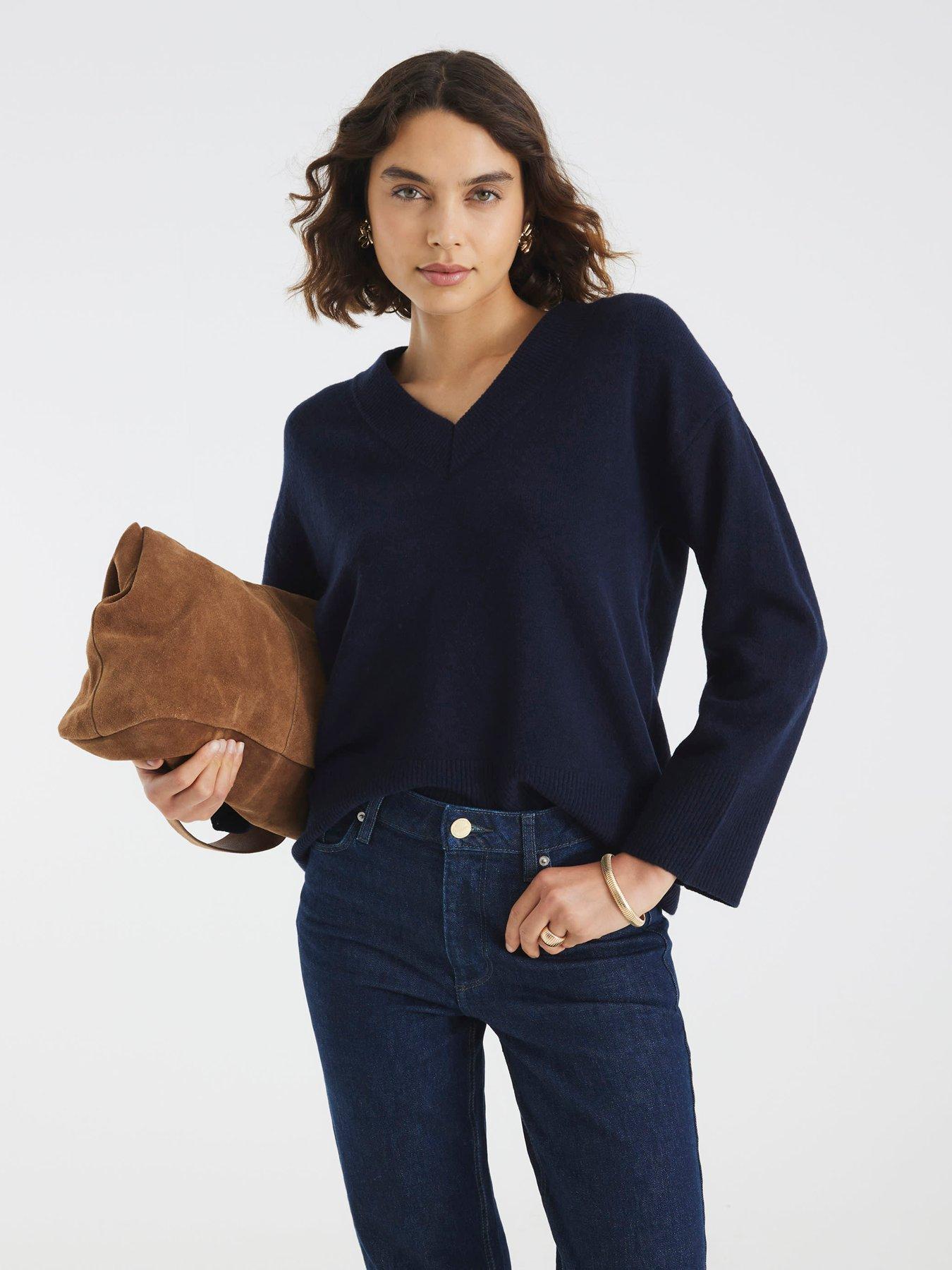 River Island Knitted V Neck Jumper - Navy