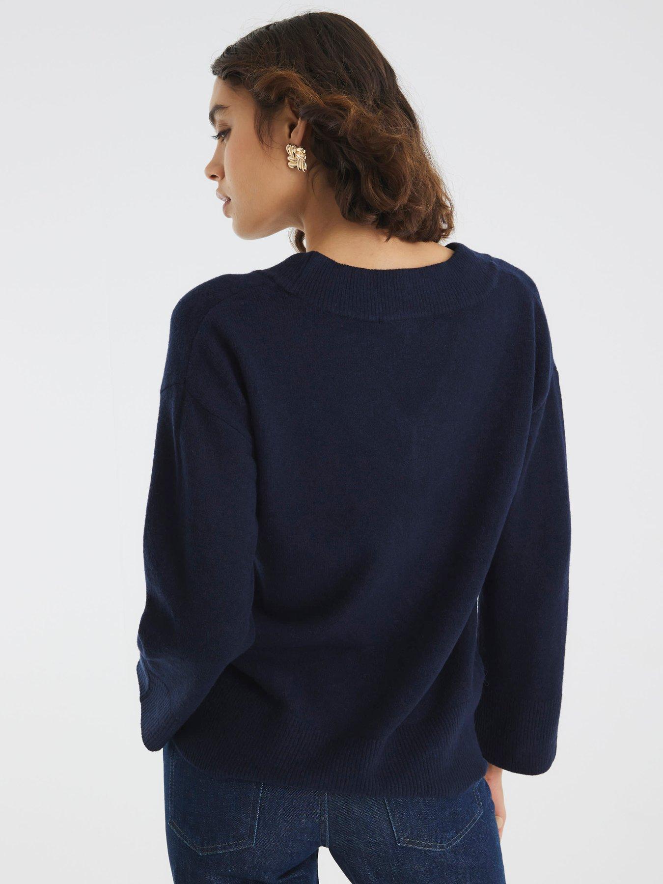  image of river-island-knitted-v-neck-jumper-navy