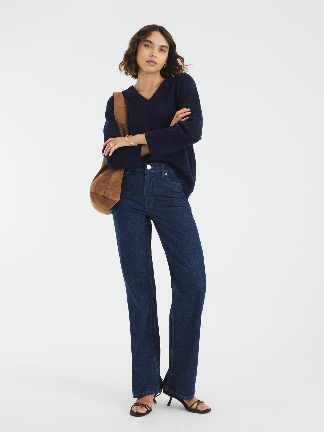  image of river-island-knitted-v-neck-jumper-navy