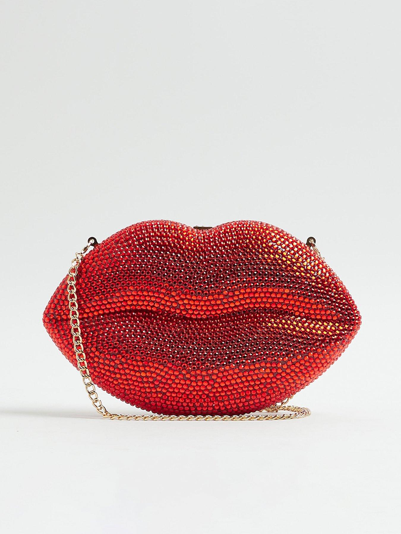 River Island Diamante Lips Clutch Bag - Red