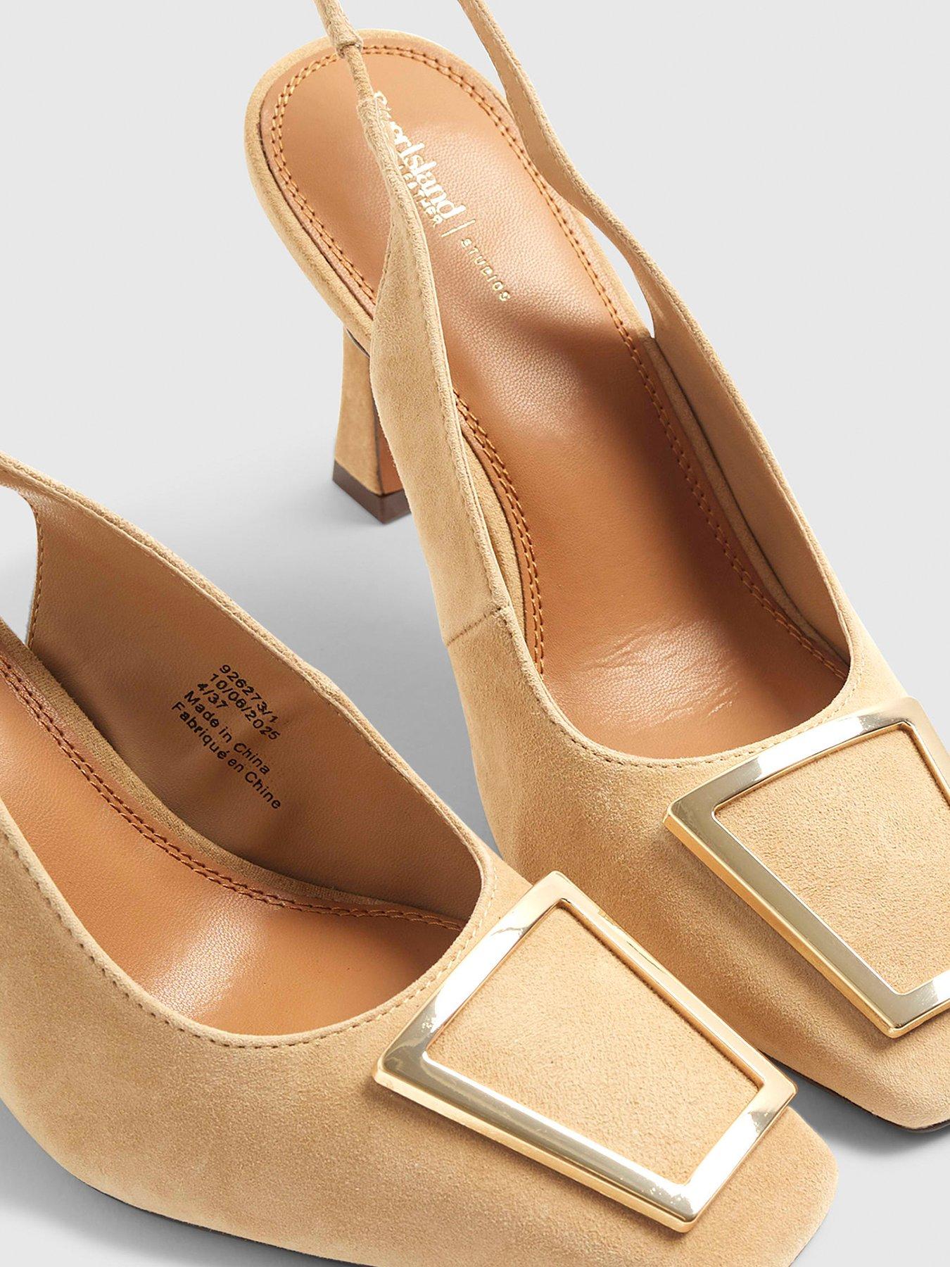 WAYDERNS Women's Square Toe Slingback Pumps - 4 Inch Block Heel, Suede Buckle Dress Shoes