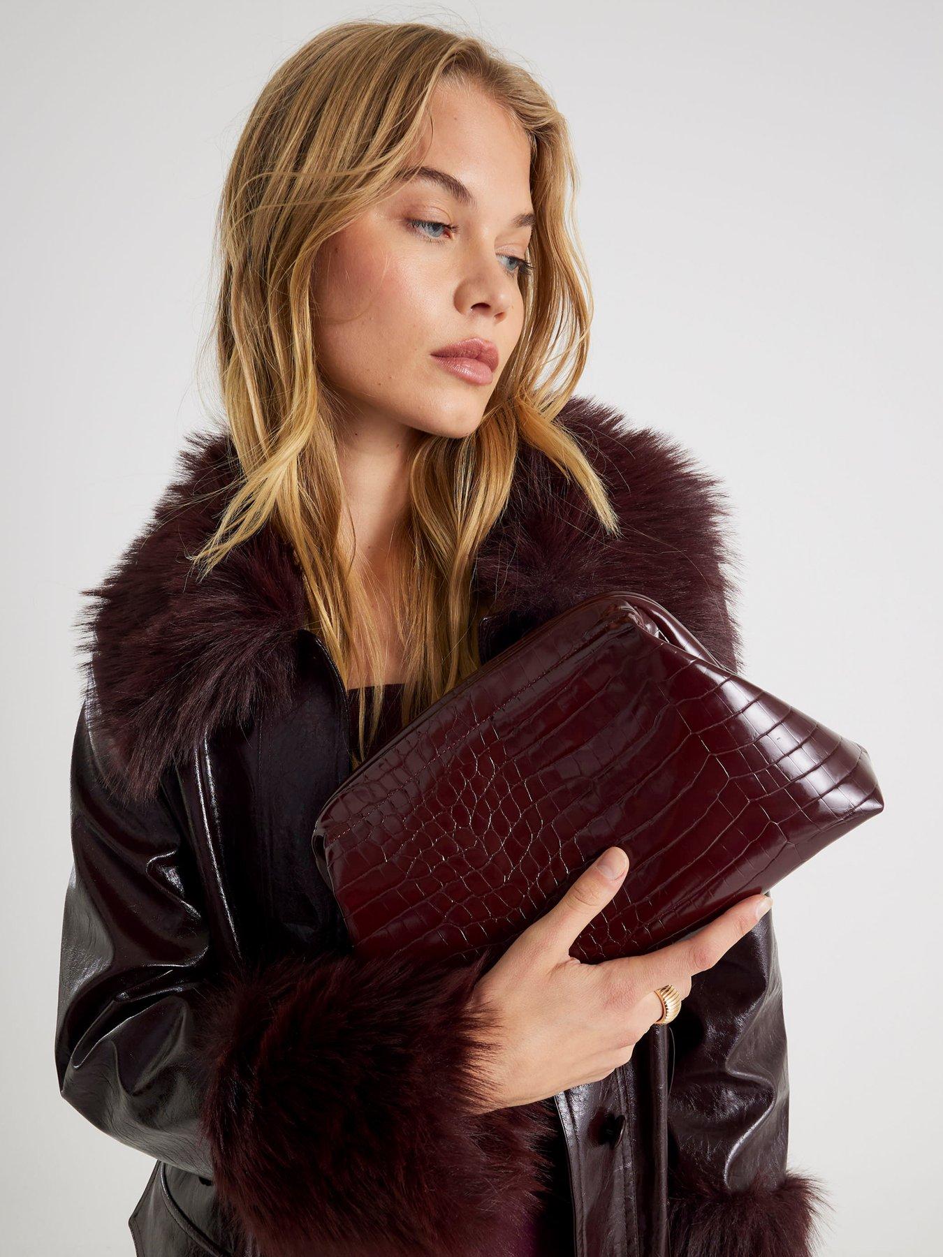 River Island Croc Textured Patent Clutch Bag - Red
