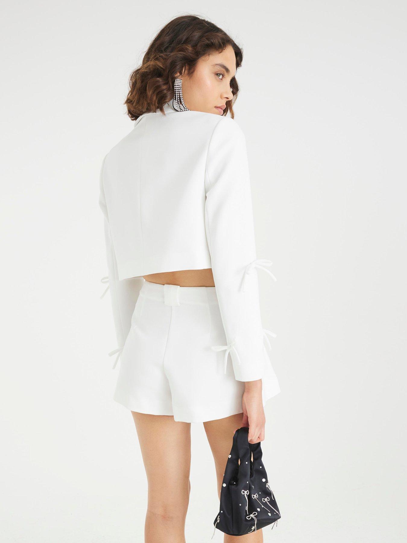 Image 2 of 4 of River Island Bow Front Cropped Blazer - White