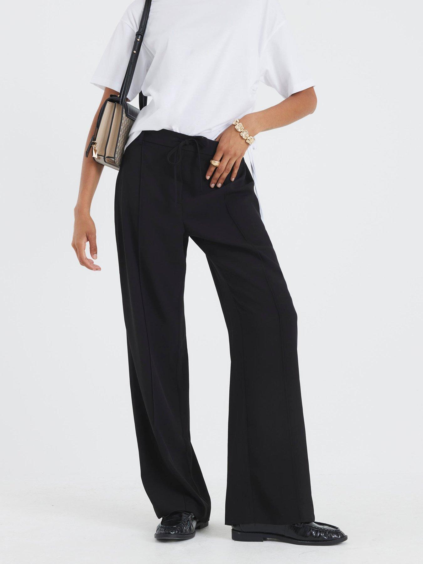 River Island Elasticated Wide Leg Smart Joggers - Black