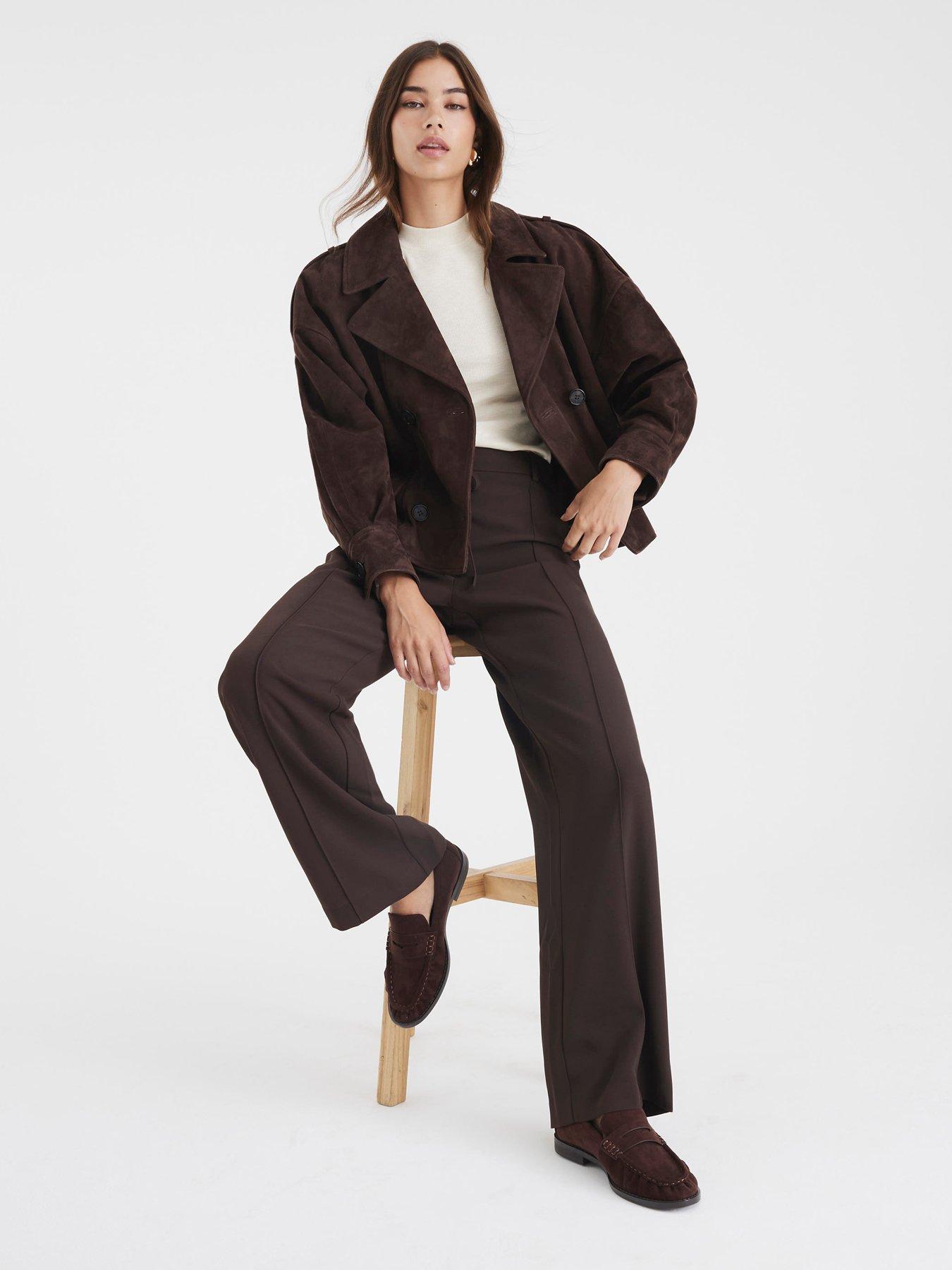  image of river-island-elasticated-wide-leg-trousers-brown