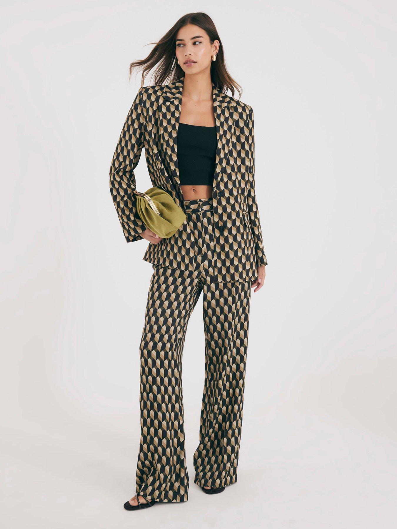  image of river-island-geometric-skinny-flared-trousers-green