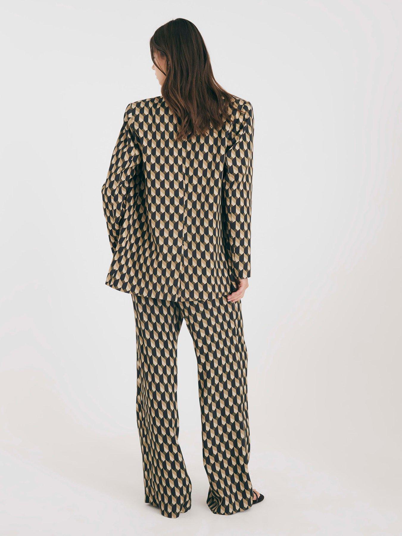  image of river-island-geometric-skinny-flared-trousers-green